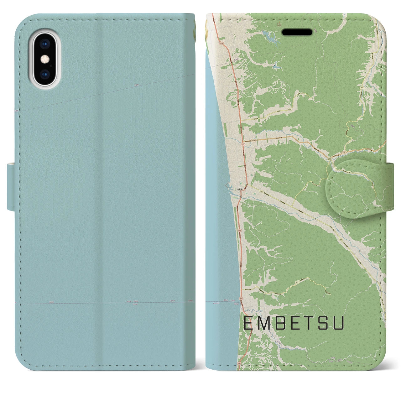 【遠別(北海道)】地図柄iPhoneケース(手帳タイプ)ナチュラル・iPhone XS Max 用