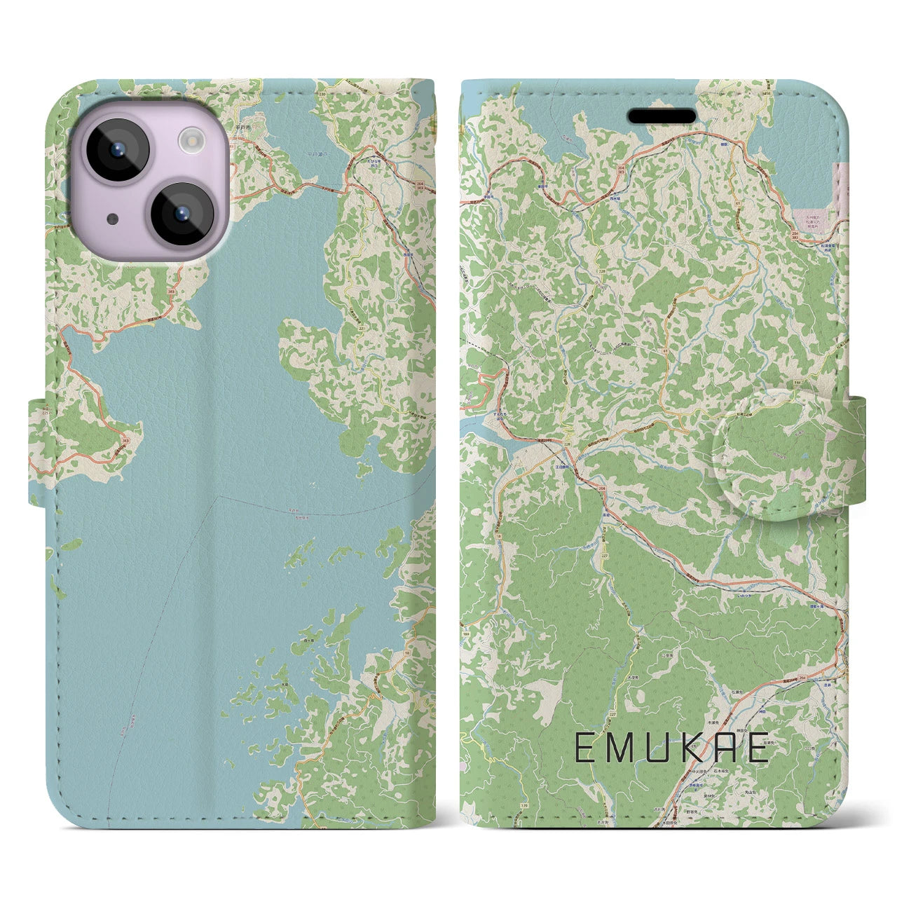 【江迎(長崎県)】地図柄iPhoneケース(手帳タイプ)ナチュラル・iPhone 14 用