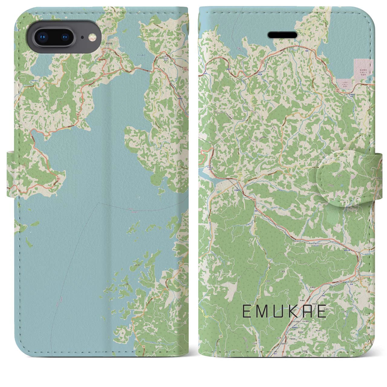 【江迎(長崎県)】地図柄iPhoneケース(手帳タイプ)ナチュラル・iPhone 8Plus /7Plus / 6sPlus / 6Plus 用