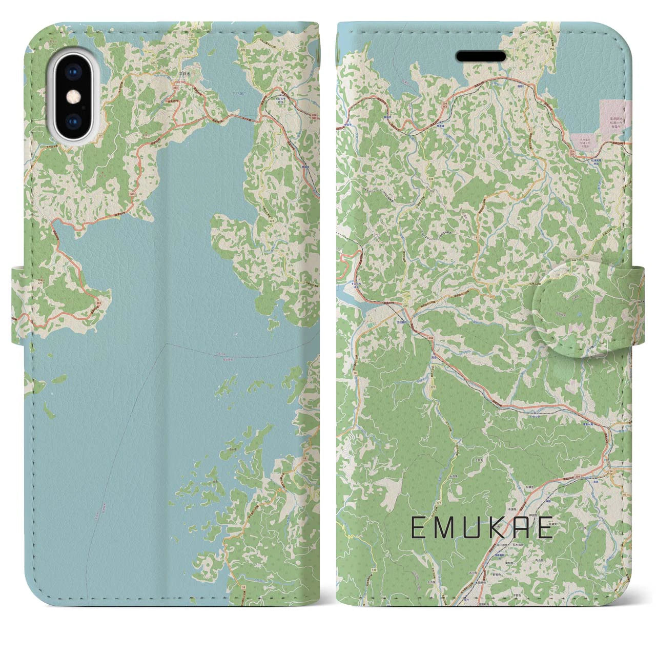 【江迎(長崎県)】地図柄iPhoneケース(手帳タイプ)ナチュラル・iPhone XS Max 用