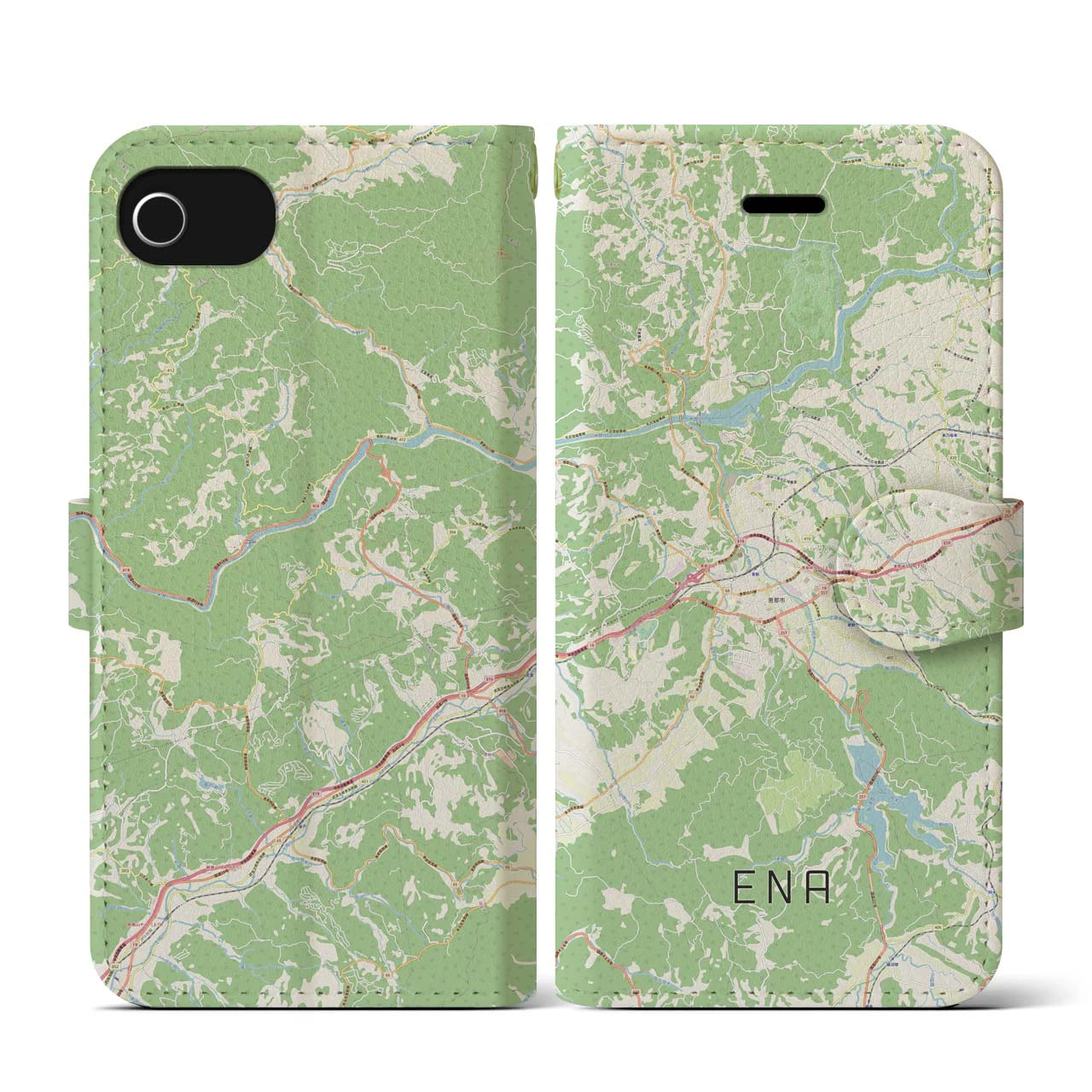 【恵那(岐阜県)】地図柄iPhoneケース(手帳タイプ)ナチュラル・iPhone SE(第3 / 第2世代) / 8 / 7 / 6s / 6 用