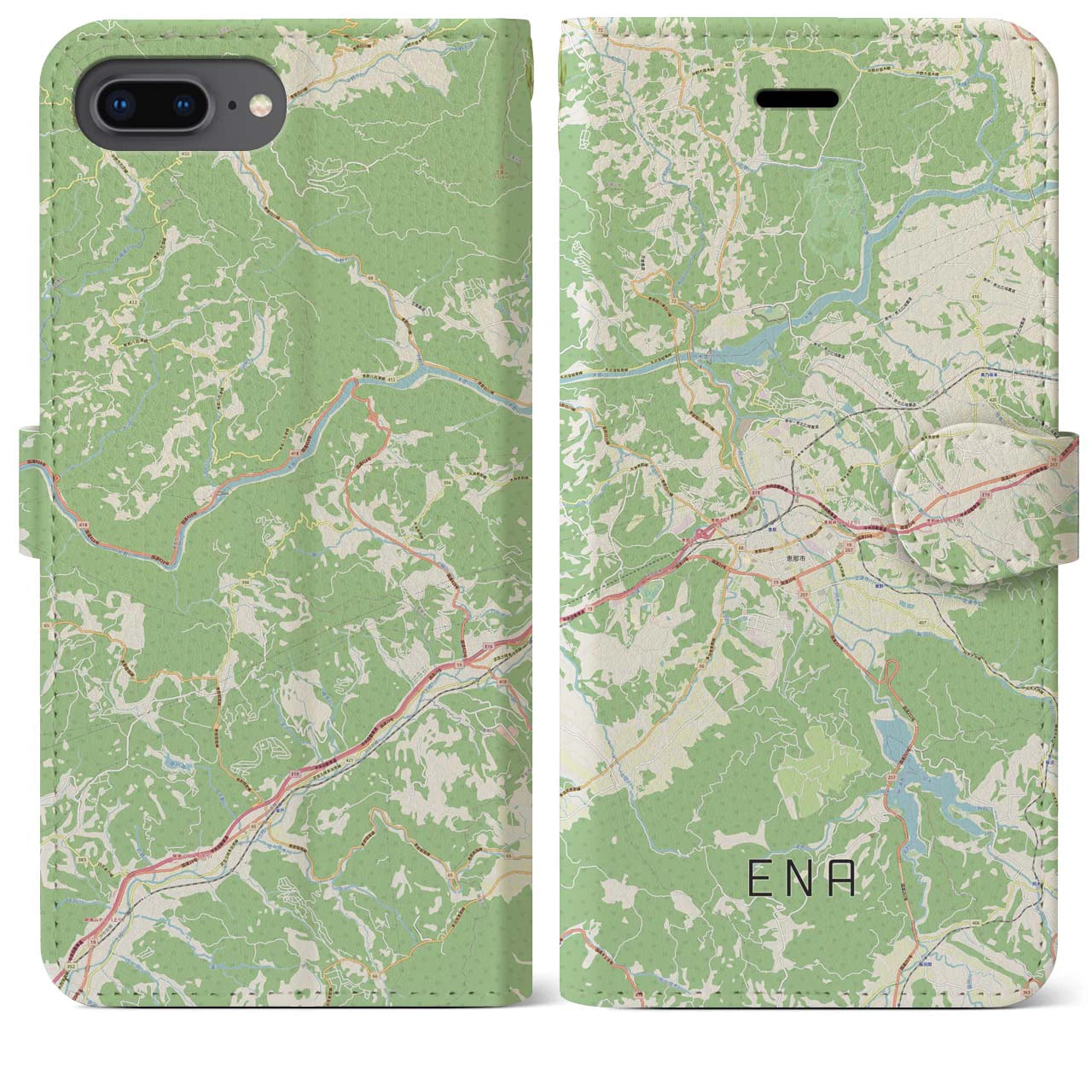 【恵那(岐阜県)】地図柄iPhoneケース(手帳タイプ)ナチュラル・iPhone 8Plus /7Plus / 6sPlus / 6Plus 用