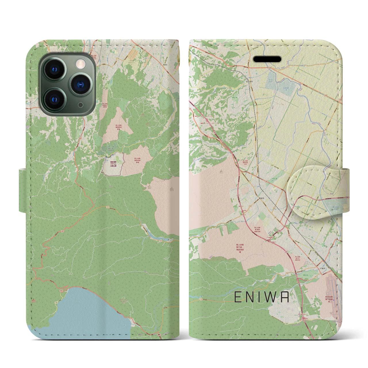 【恵庭(北海道)】地図柄iPhoneケース(手帳タイプ)ナチュラル・iPhone 11 Pro 用