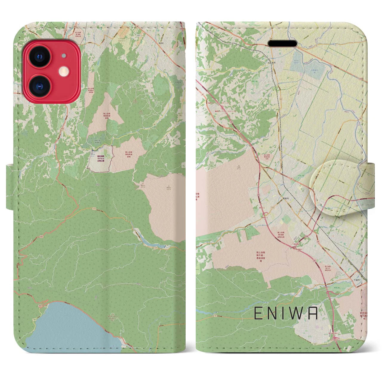 【恵庭(北海道)】地図柄iPhoneケース(手帳タイプ)ナチュラル・iPhone 11 用