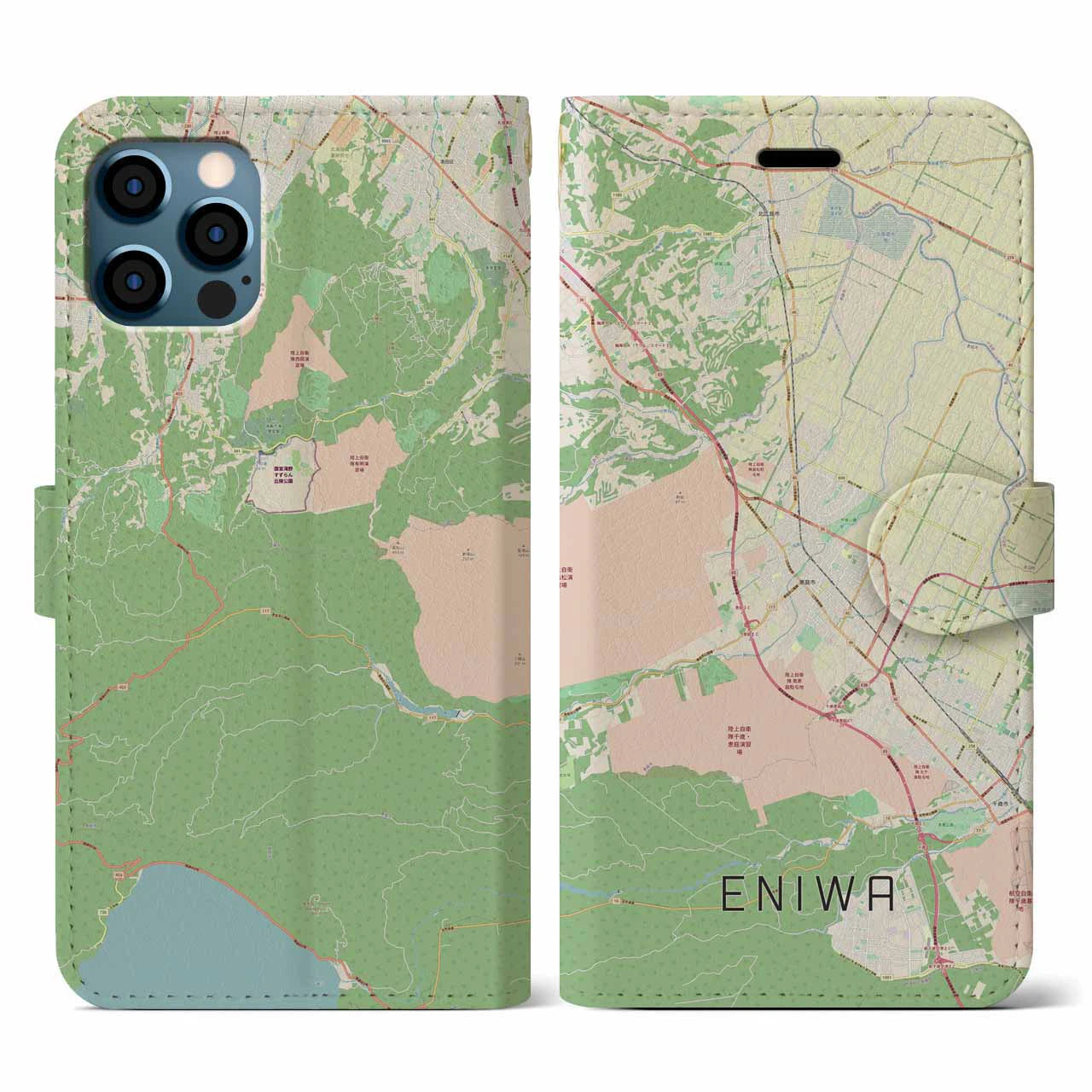 【恵庭(北海道)】地図柄iPhoneケース(手帳タイプ)ナチュラル・iPhone 12 / 12 Pro 用