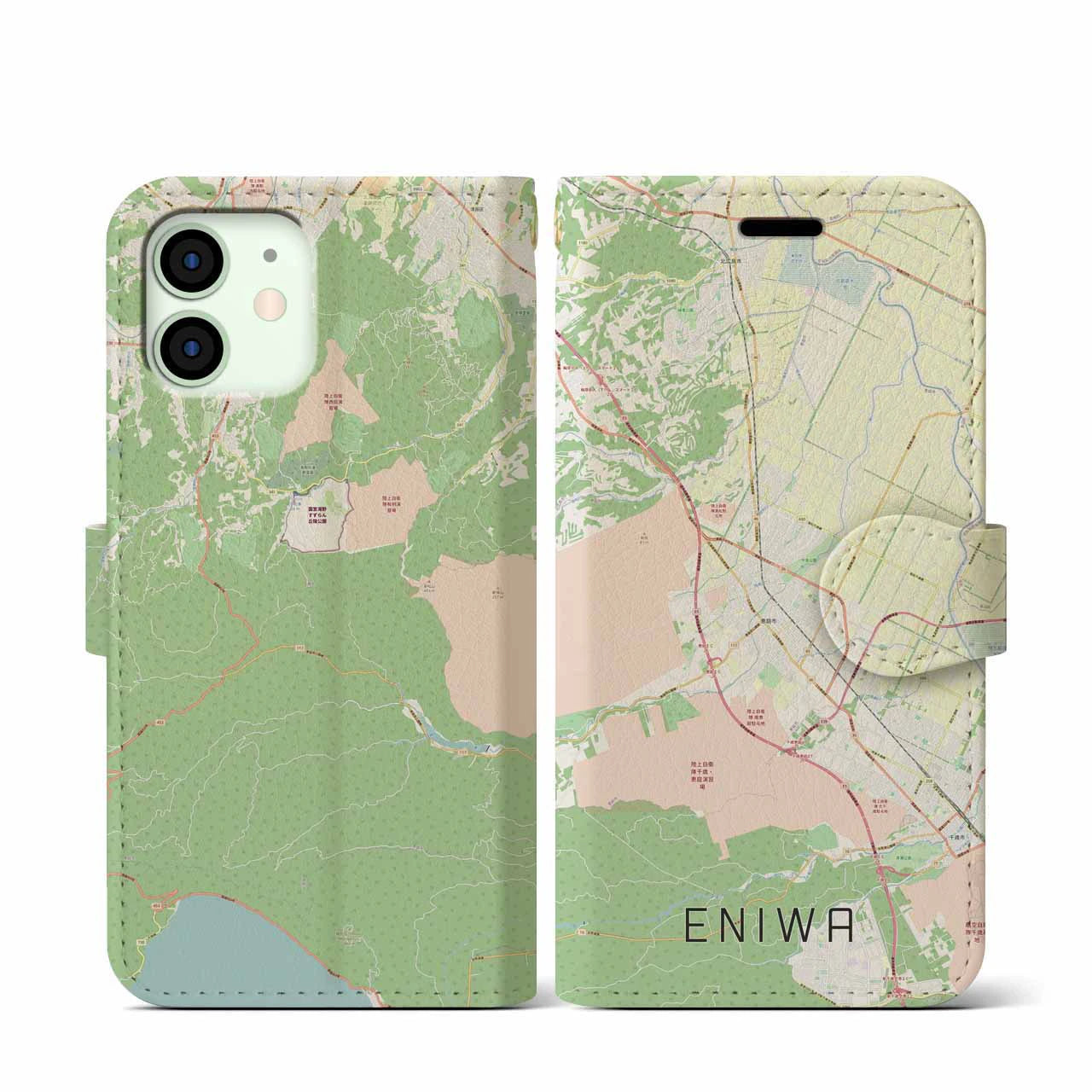 【恵庭(北海道)】地図柄iPhoneケース(手帳タイプ)ナチュラル・iPhone 12 mini 用