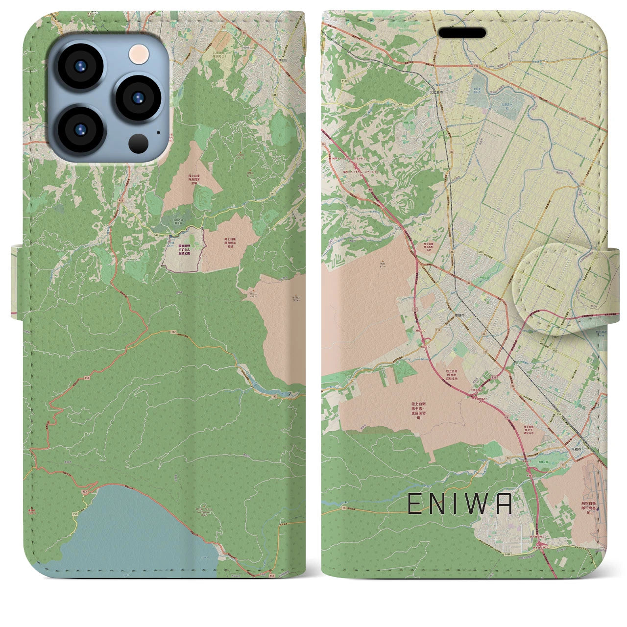 【恵庭(北海道)】地図柄iPhoneケース(手帳タイプ)ナチュラル・iPhone 13 Pro Max 用