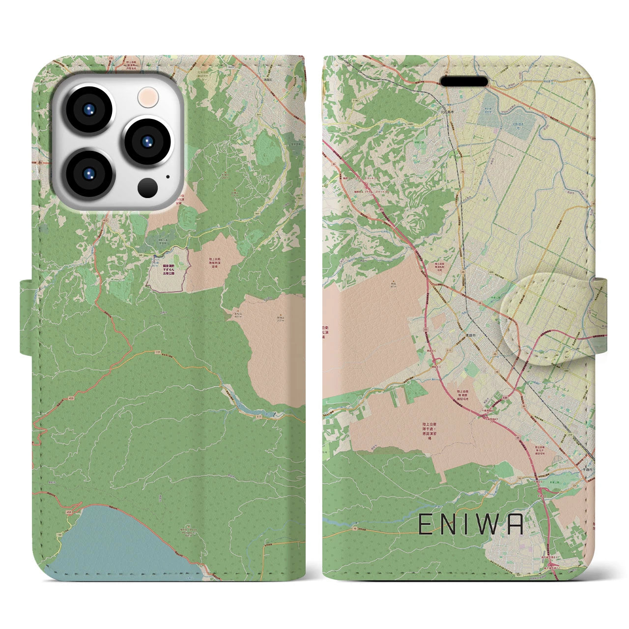 【恵庭(北海道)】地図柄iPhoneケース(手帳タイプ)ナチュラル・iPhone 13 Pro 用