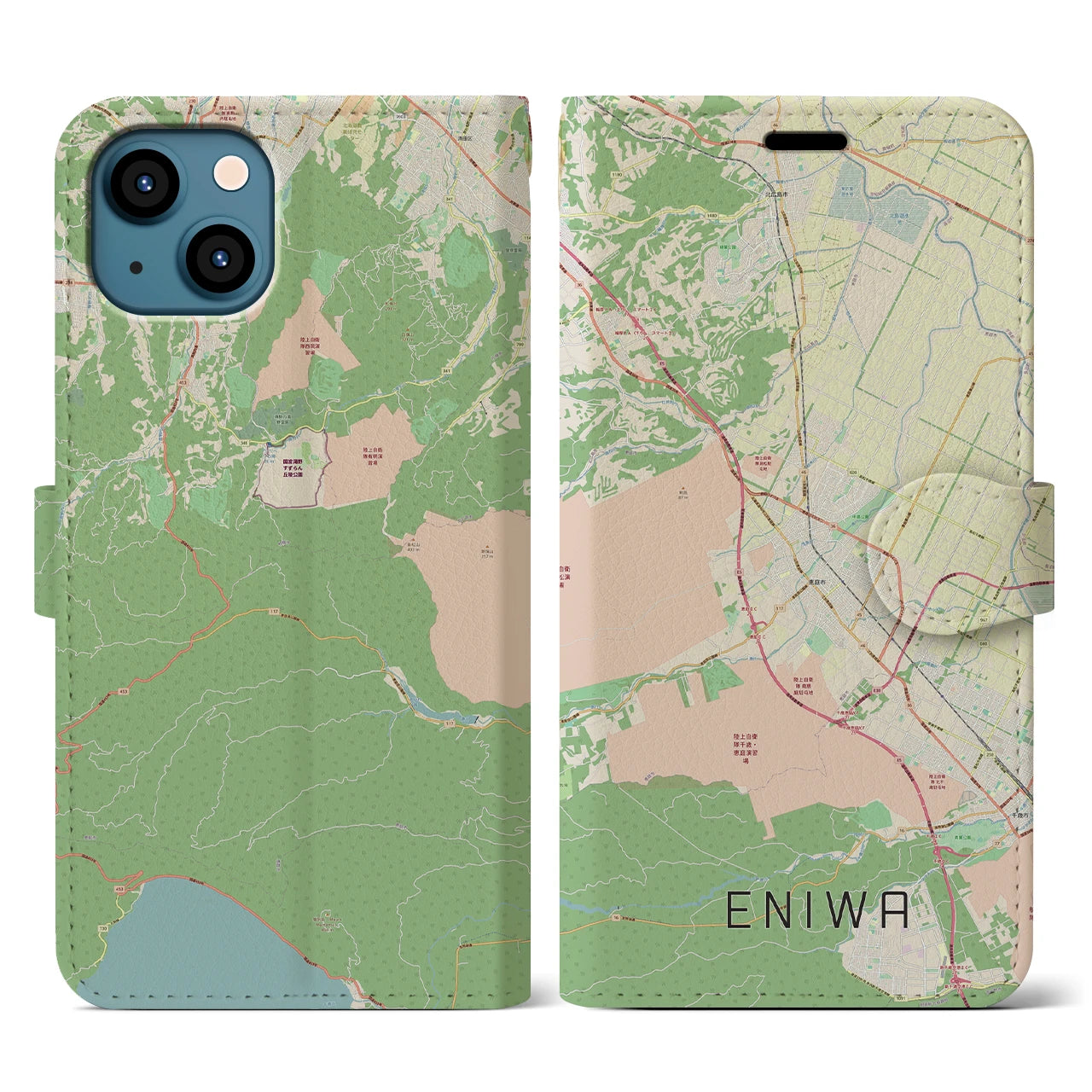 【恵庭(北海道)】地図柄iPhoneケース(手帳タイプ)ナチュラル・iPhone 13 用