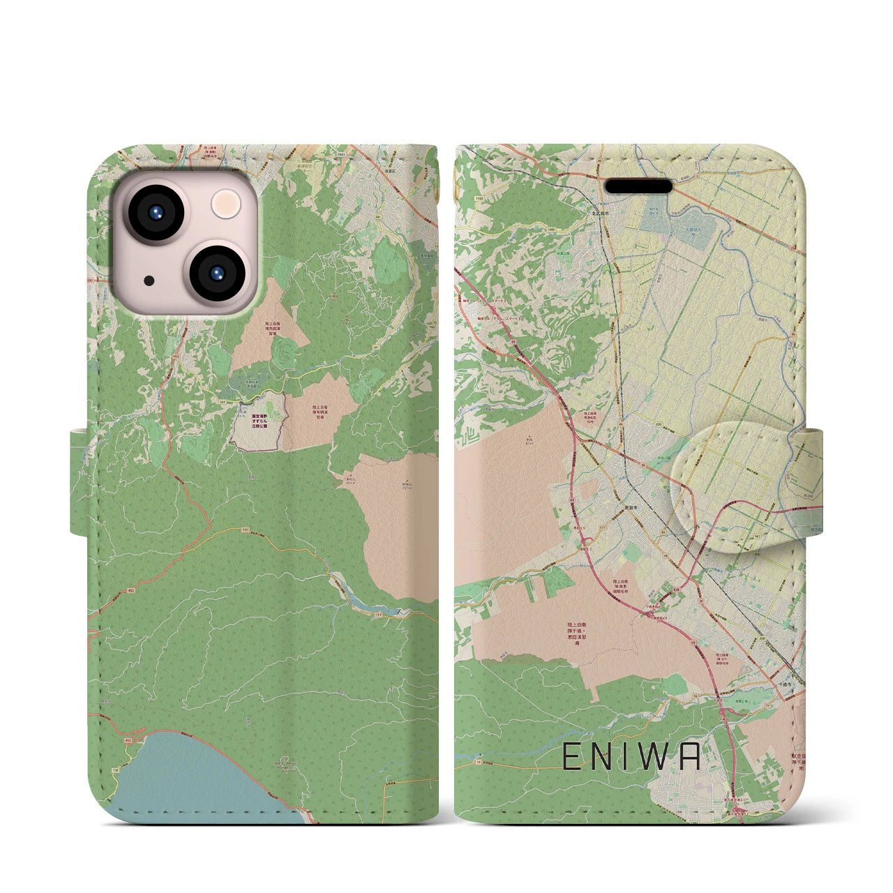 【恵庭(北海道)】地図柄iPhoneケース(手帳タイプ)ナチュラル・iPhone 13 mini 用