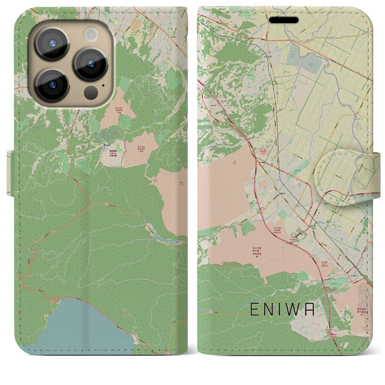【恵庭(北海道)】地図柄iPhoneケース(手帳タイプ)ナチュラル・iPhone 14 Pro Max 用