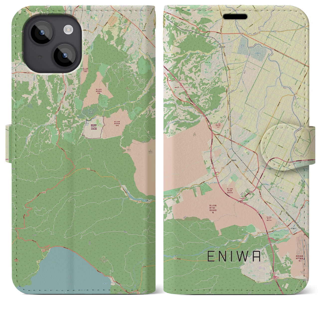 【恵庭(北海道)】地図柄iPhoneケース(手帳タイプ)ナチュラル・iPhone 14 Plus 用