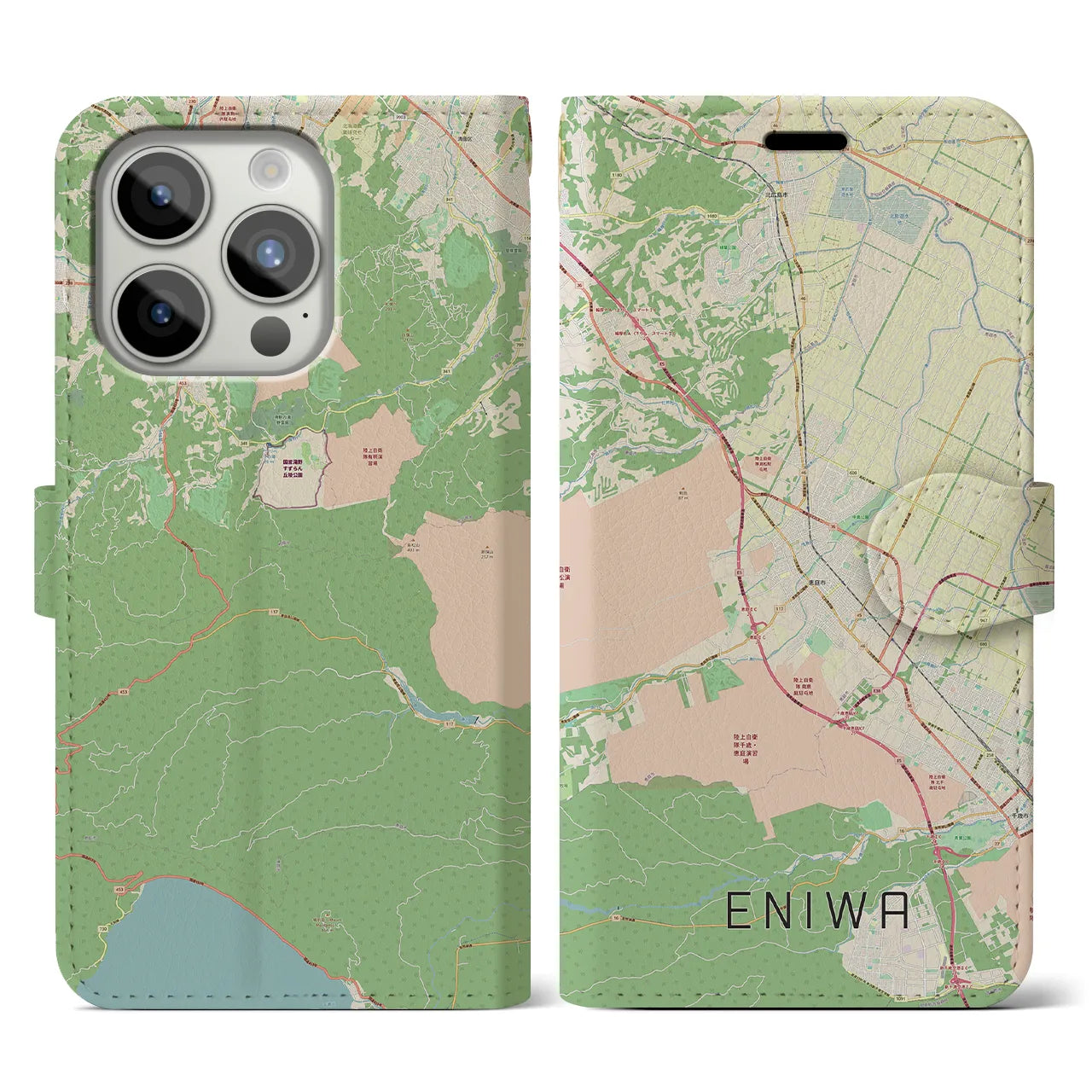 【恵庭(北海道)】地図柄iPhoneケース(手帳タイプ)ナチュラル・iPhone 15 Pro 用