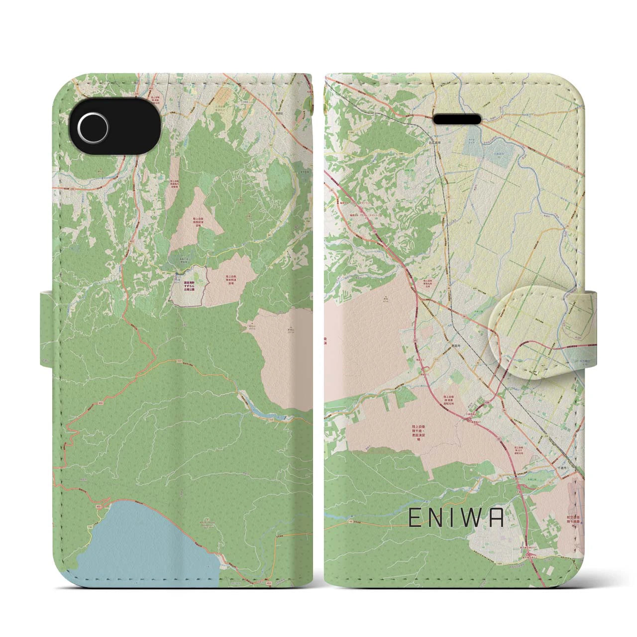 【恵庭(北海道)】地図柄iPhoneケース(手帳タイプ)ナチュラル・iPhone SE(第3 / 第2世代) / 8 / 7 / 6s / 6 用