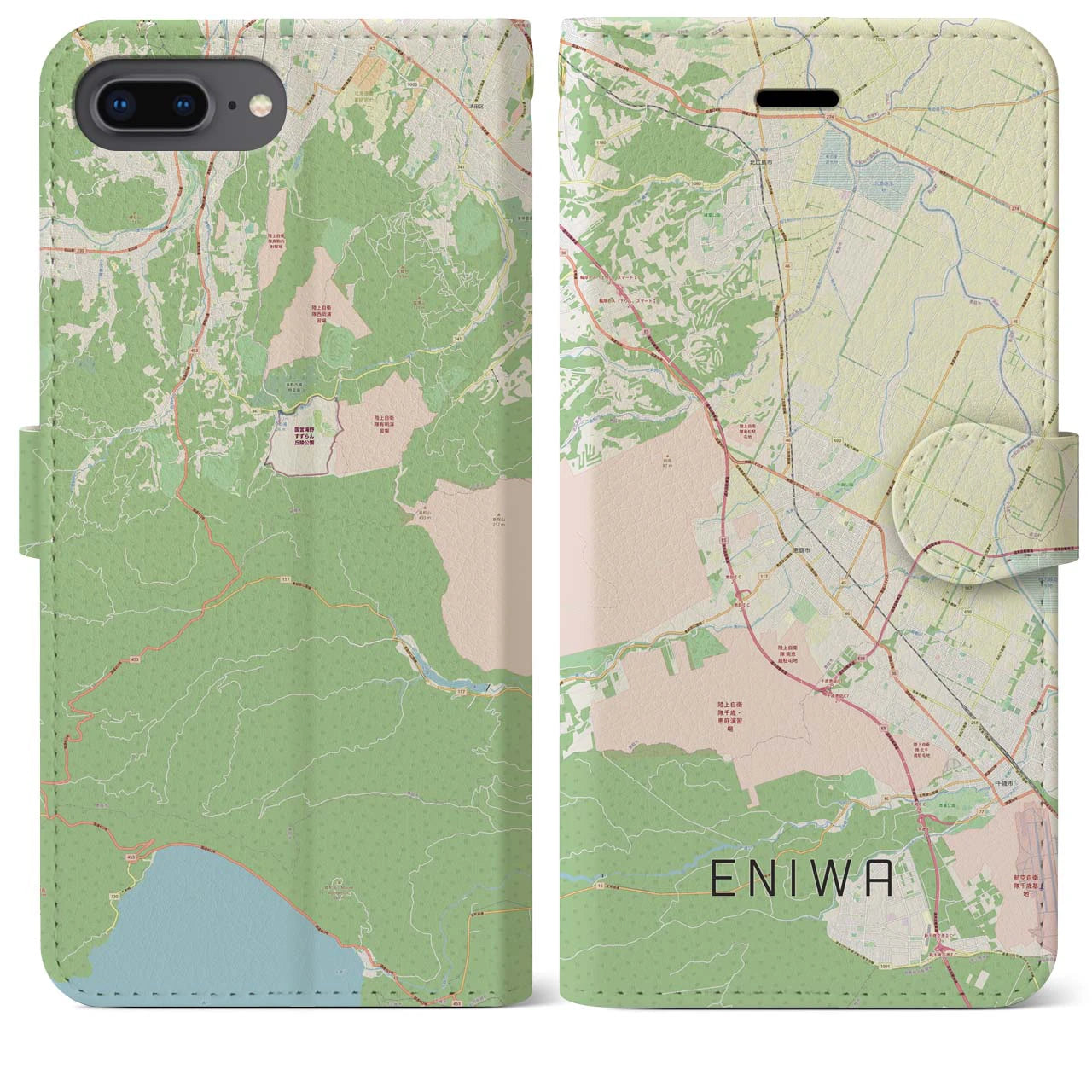 【恵庭(北海道)】地図柄iPhoneケース(手帳タイプ)ナチュラル・iPhone 8Plus /7Plus / 6sPlus / 6Plus 用