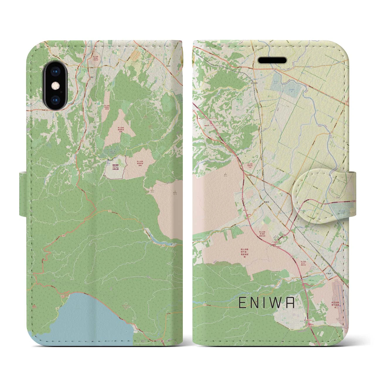 【恵庭(北海道)】地図柄iPhoneケース(手帳タイプ)ナチュラル・iPhone XS / X 用