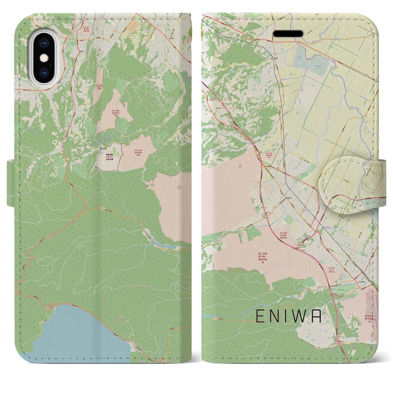 【恵庭(北海道)】地図柄iPhoneケース(手帳タイプ)ナチュラル・iPhone XS Max 用
