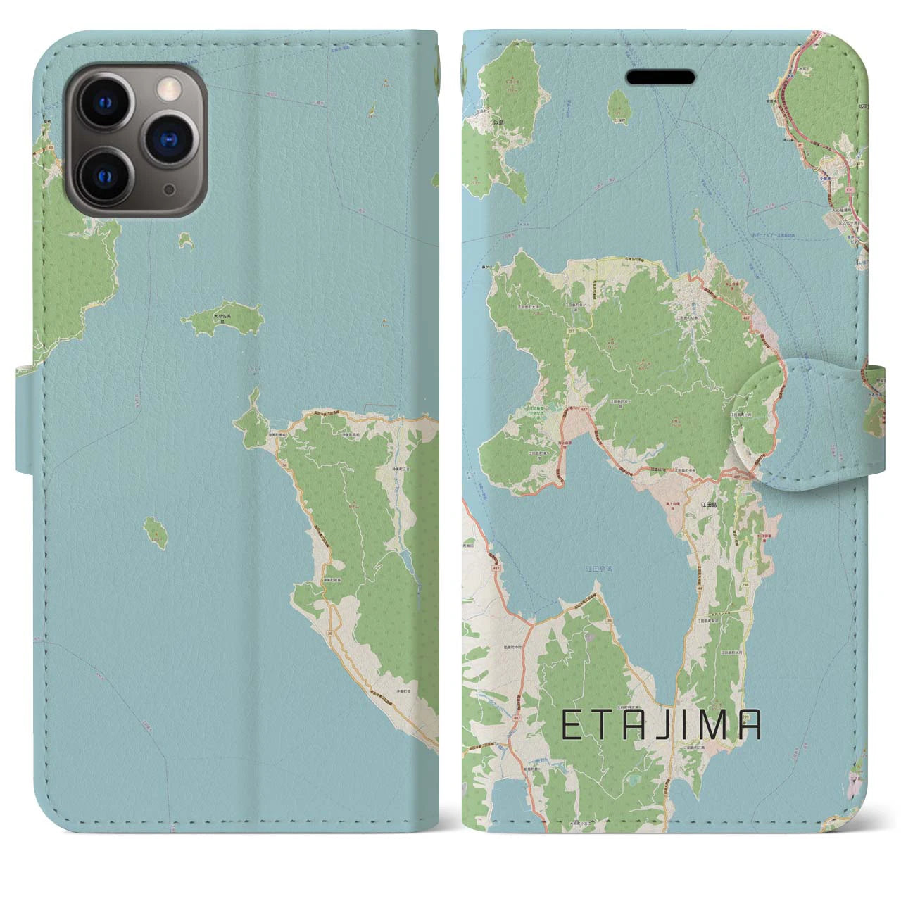 【江田島(広島県)】地図柄iPhoneケース(手帳タイプ)ナチュラル・iPhone 11 Pro Max 用