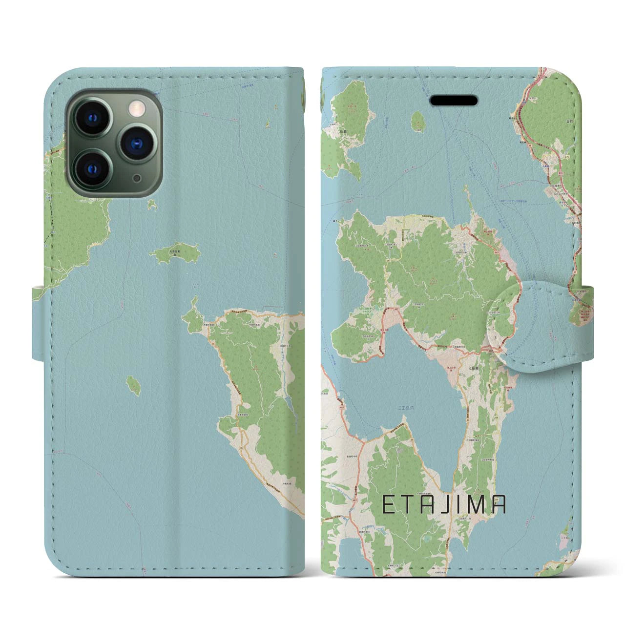【江田島(広島県)】地図柄iPhoneケース(手帳タイプ)ナチュラル・iPhone 11 Pro 用