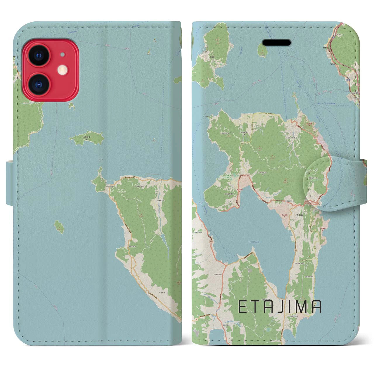 【江田島(広島県)】地図柄iPhoneケース(手帳タイプ)ナチュラル・iPhone 11 用