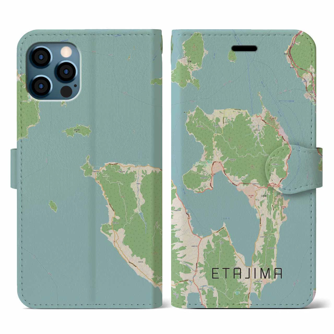 【江田島(広島県)】地図柄iPhoneケース(手帳タイプ)ナチュラル・iPhone 12 / 12 Pro 用