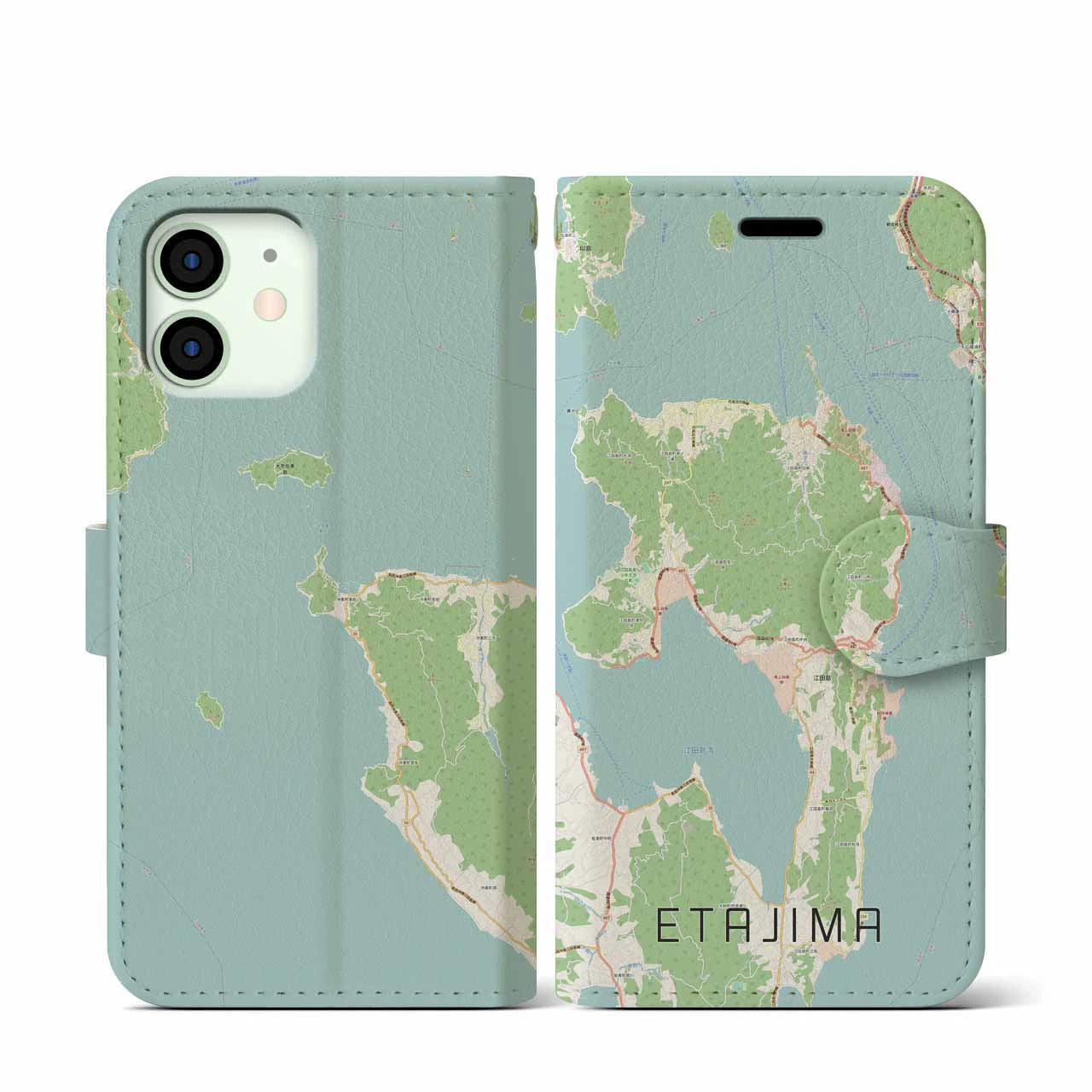 【江田島(広島県)】地図柄iPhoneケース(手帳タイプ)ナチュラル・iPhone 12 mini 用