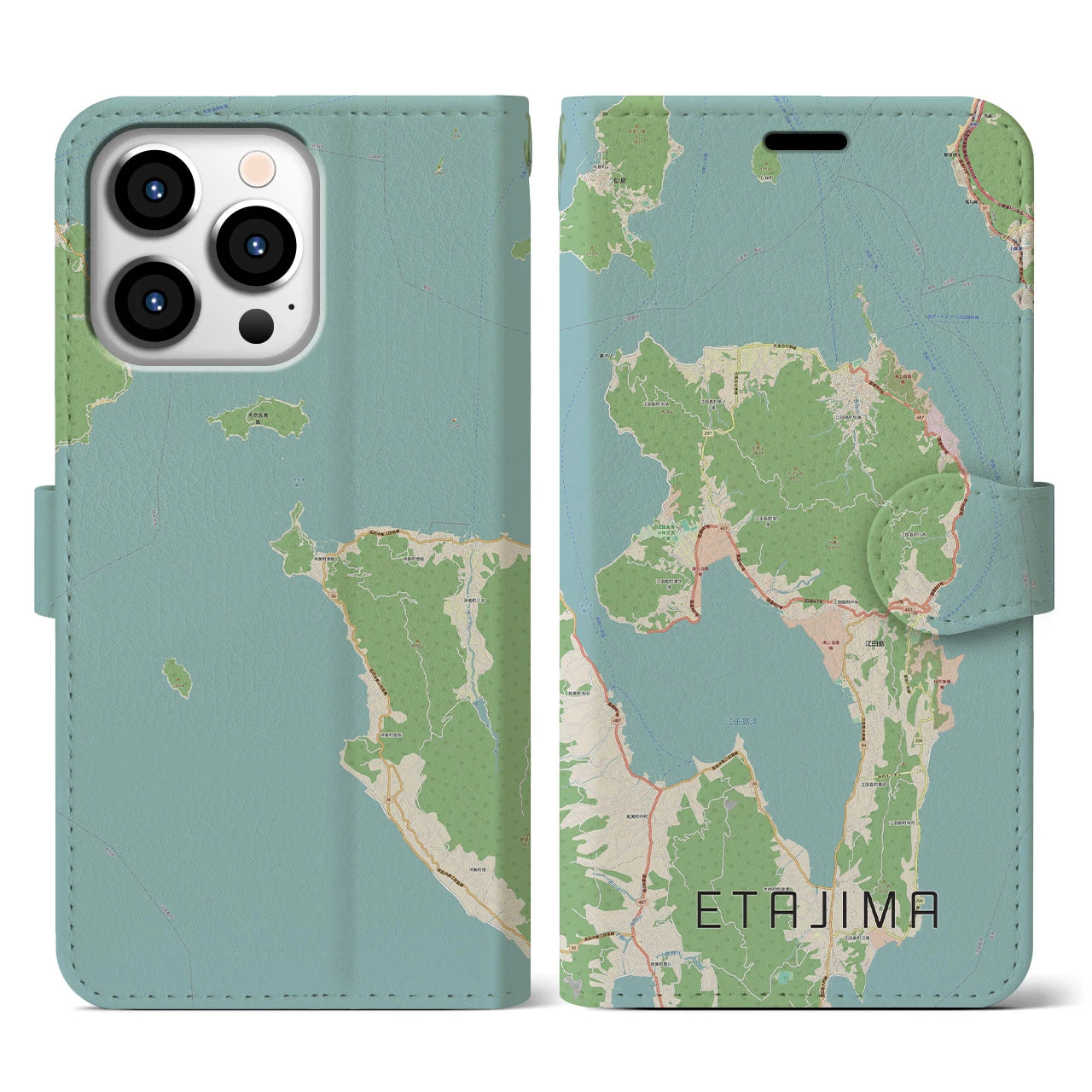 【江田島(広島県)】地図柄iPhoneケース(手帳タイプ)ナチュラル・iPhone 13 Pro 用