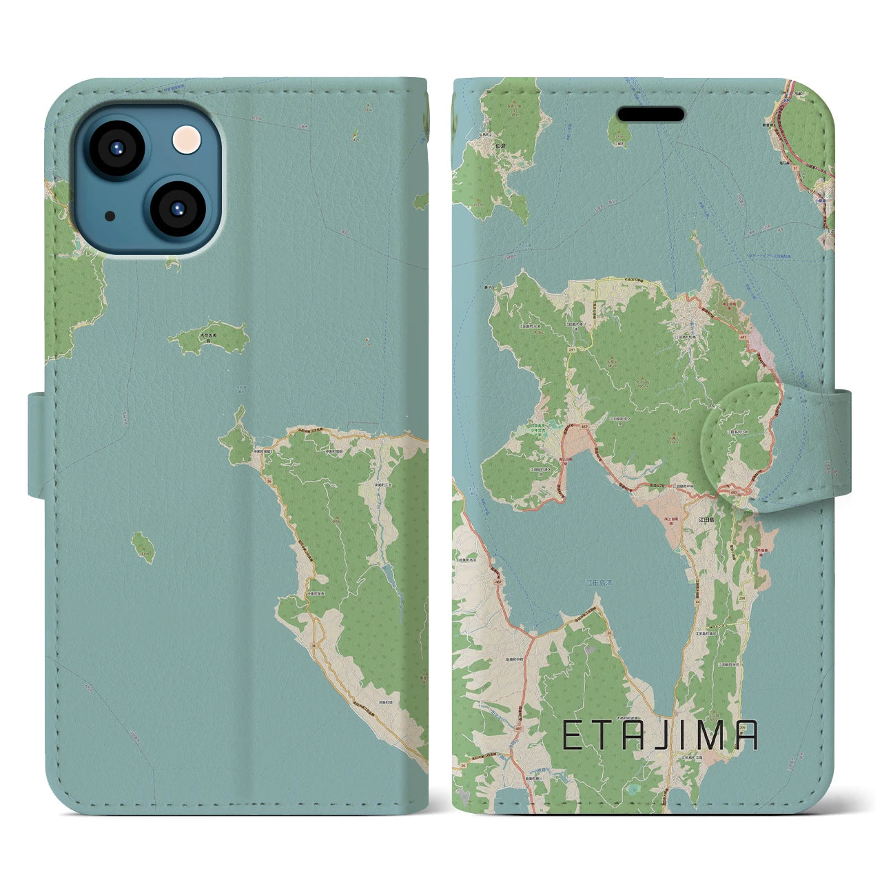 【江田島(広島県)】地図柄iPhoneケース(手帳タイプ)ナチュラル・iPhone 13 用