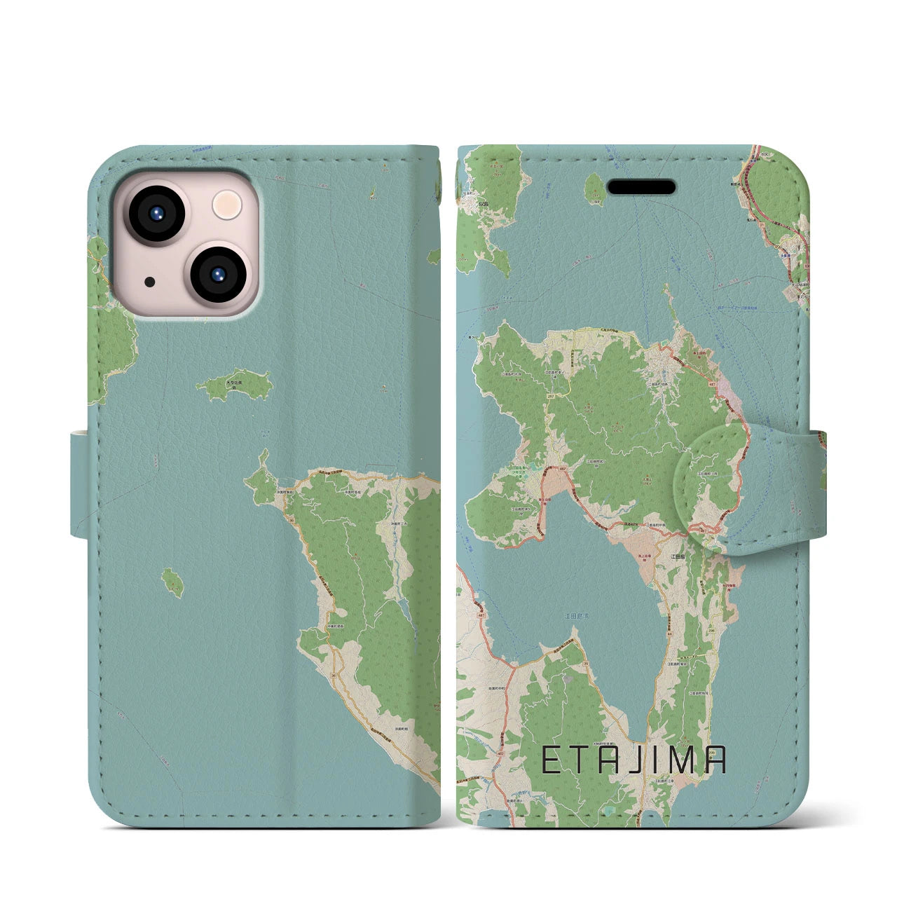【江田島(広島県)】地図柄iPhoneケース(手帳タイプ)ナチュラル・iPhone 13 mini 用