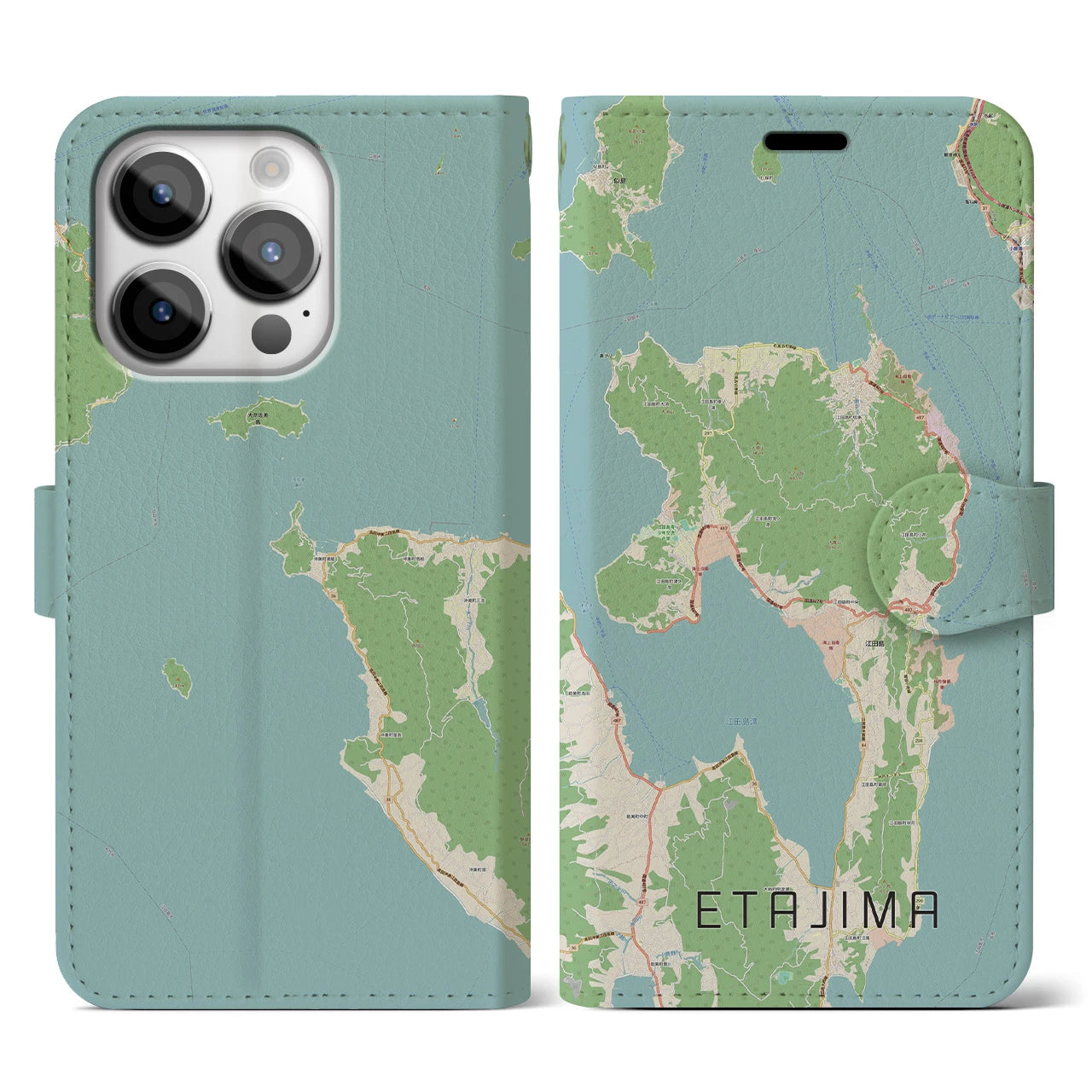 【江田島(広島県)】地図柄iPhoneケース(手帳タイプ)ナチュラル・iPhone 14 Pro 用