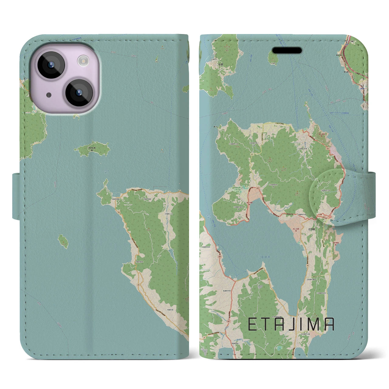 【江田島(広島県)】地図柄iPhoneケース(手帳タイプ)ナチュラル・iPhone 14 用