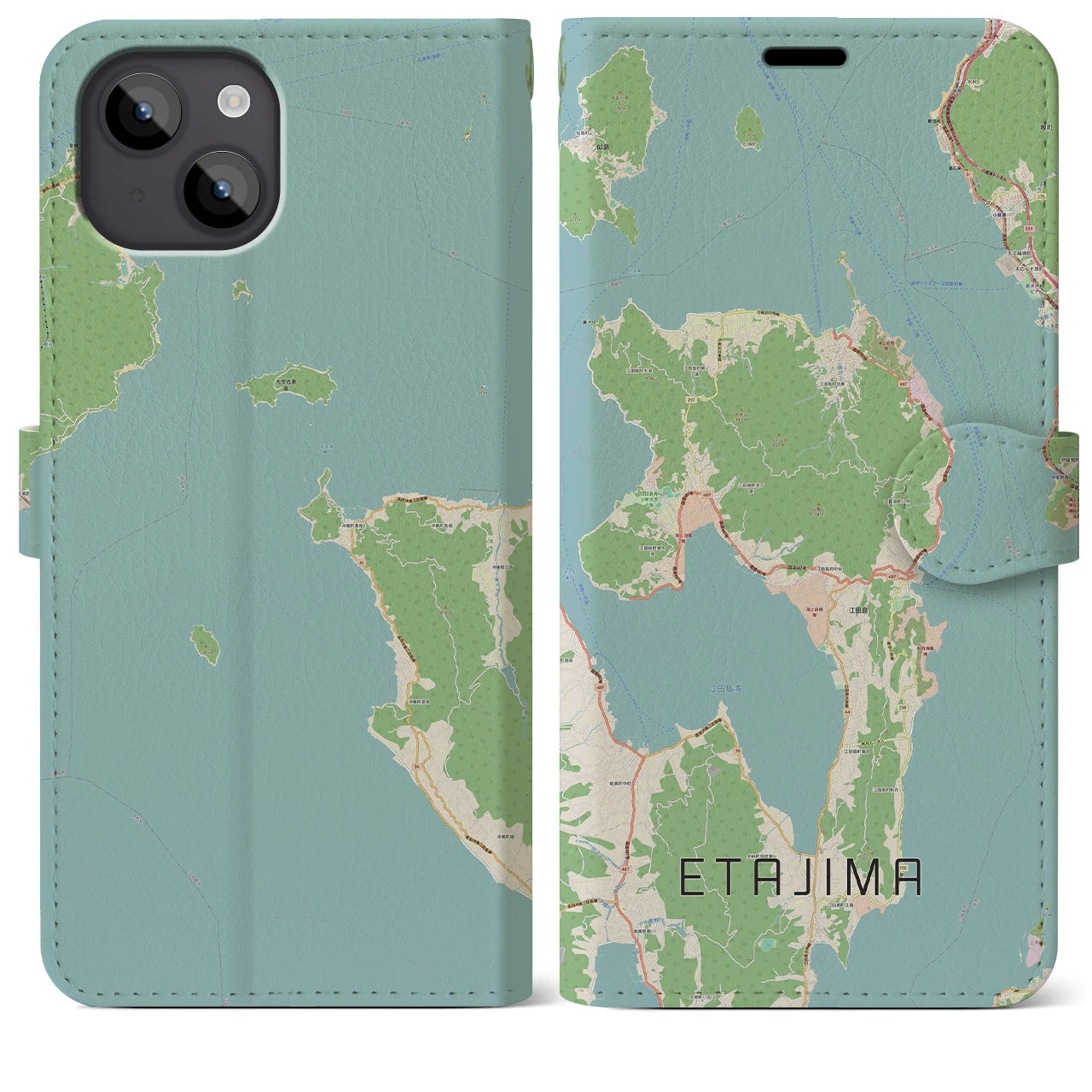 【江田島(広島県)】地図柄iPhoneケース(手帳タイプ)ナチュラル・iPhone 14 Plus 用