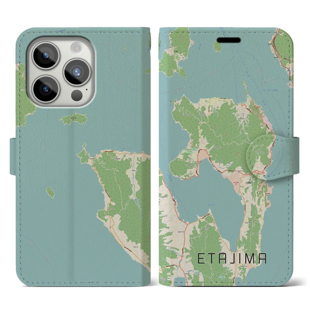 【江田島(広島県)】地図柄iPhoneケース(手帳タイプ)ナチュラル・iPhone 15 Pro 用