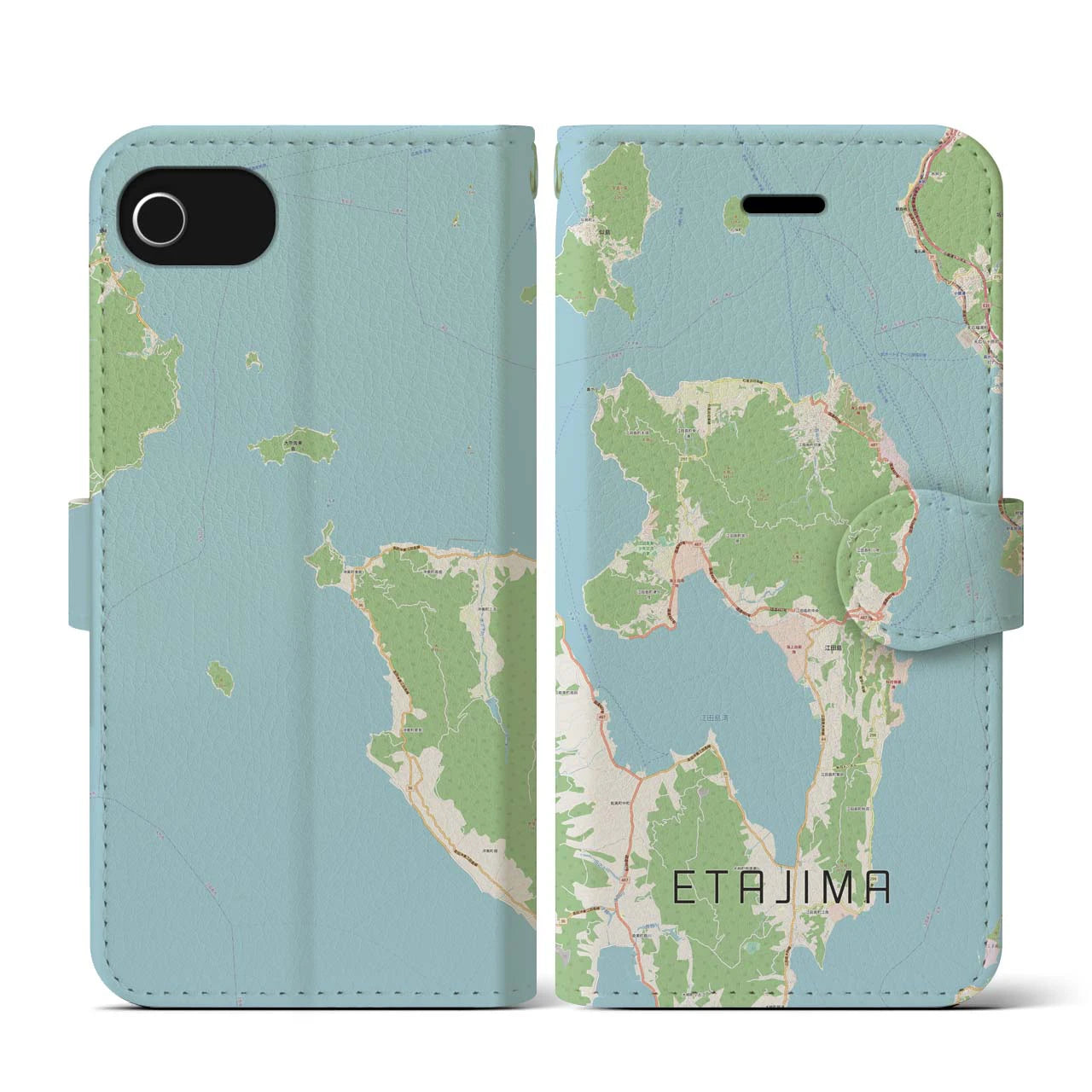【江田島(広島県)】地図柄iPhoneケース(手帳タイプ)ナチュラル・iPhone SE(第3 / 第2世代) / 8 / 7 / 6s / 6 用