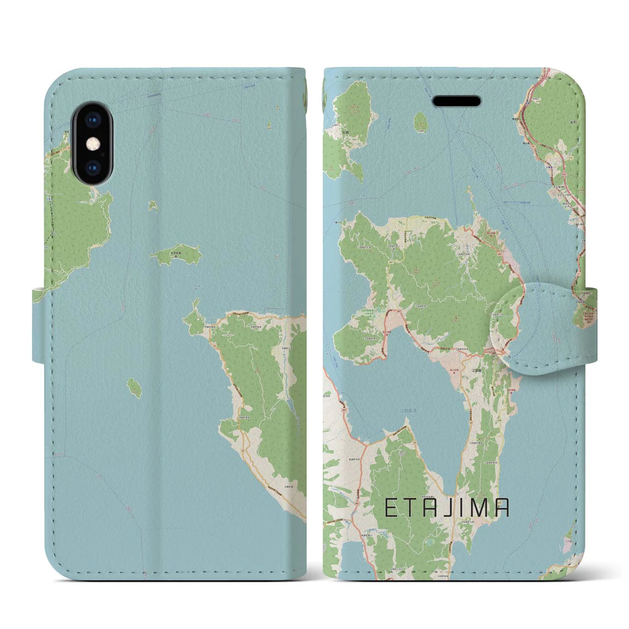 【江田島(広島県)】地図柄iPhoneケース(手帳タイプ)ナチュラル・iPhone XS / X 用