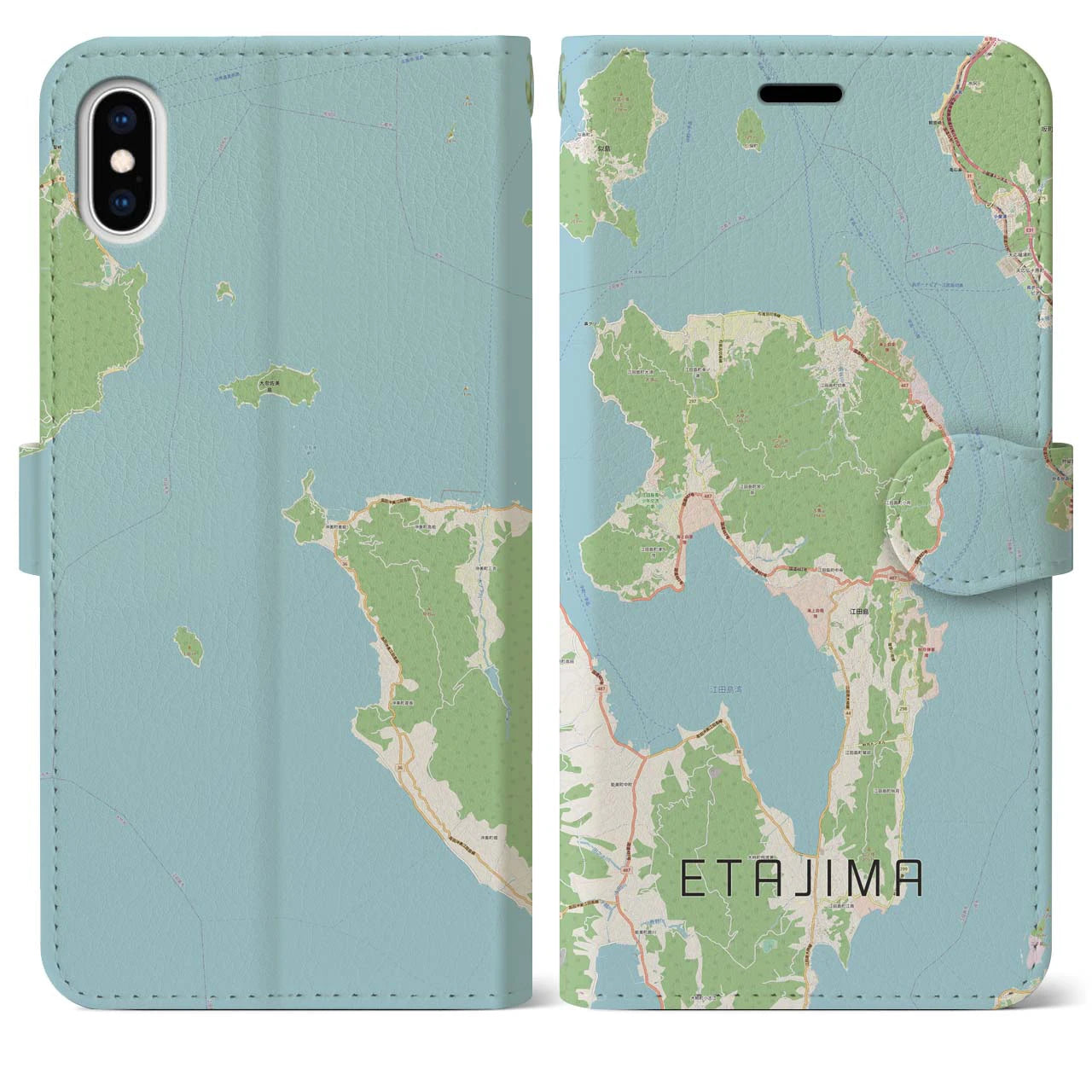 【江田島(広島県)】地図柄iPhoneケース(手帳タイプ)ナチュラル・iPhone XS Max 用
