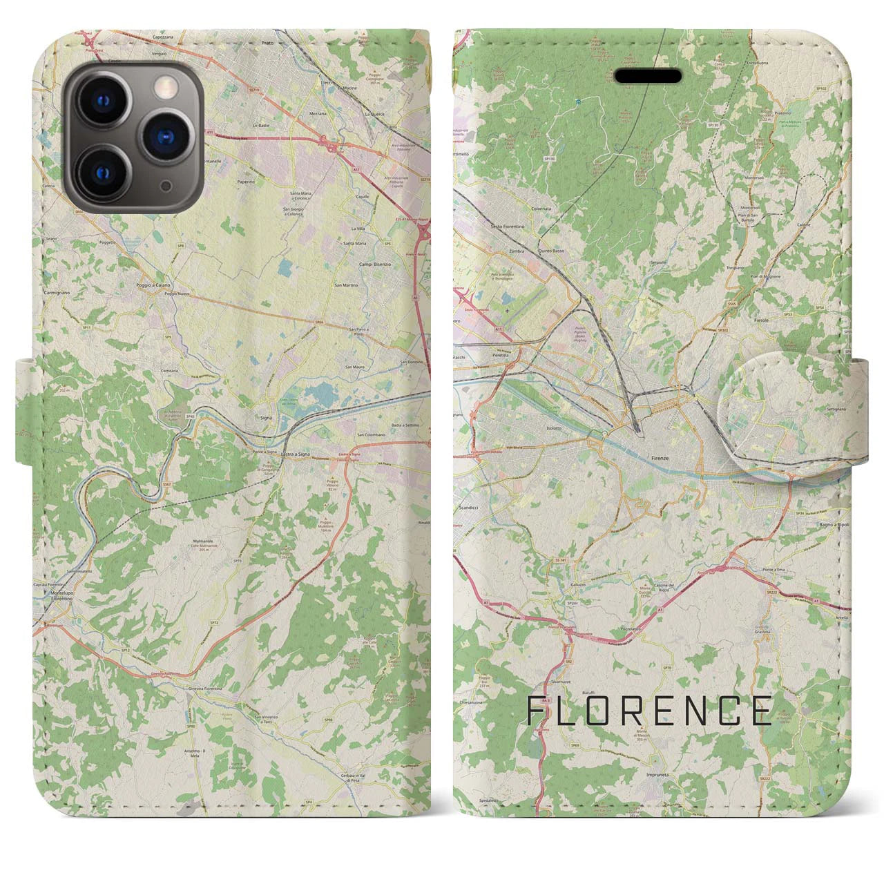 【フィレンツェ(イタリア)】地図柄iPhoneケース(手帳タイプ)ナチュラル・iPhone 11 Pro Max 用