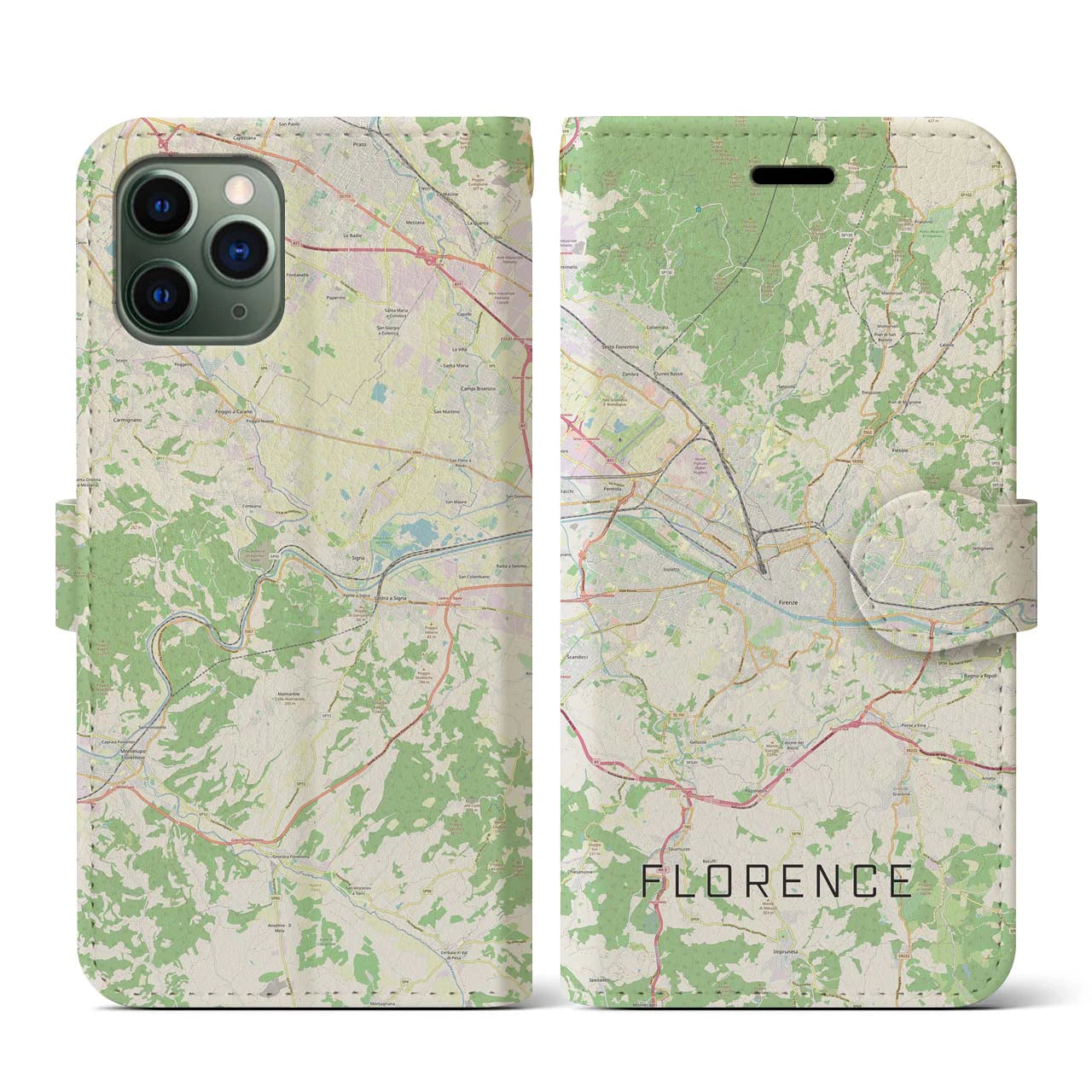 【フィレンツェ(イタリア)】地図柄iPhoneケース(手帳タイプ)ナチュラル・iPhone 11 Pro 用