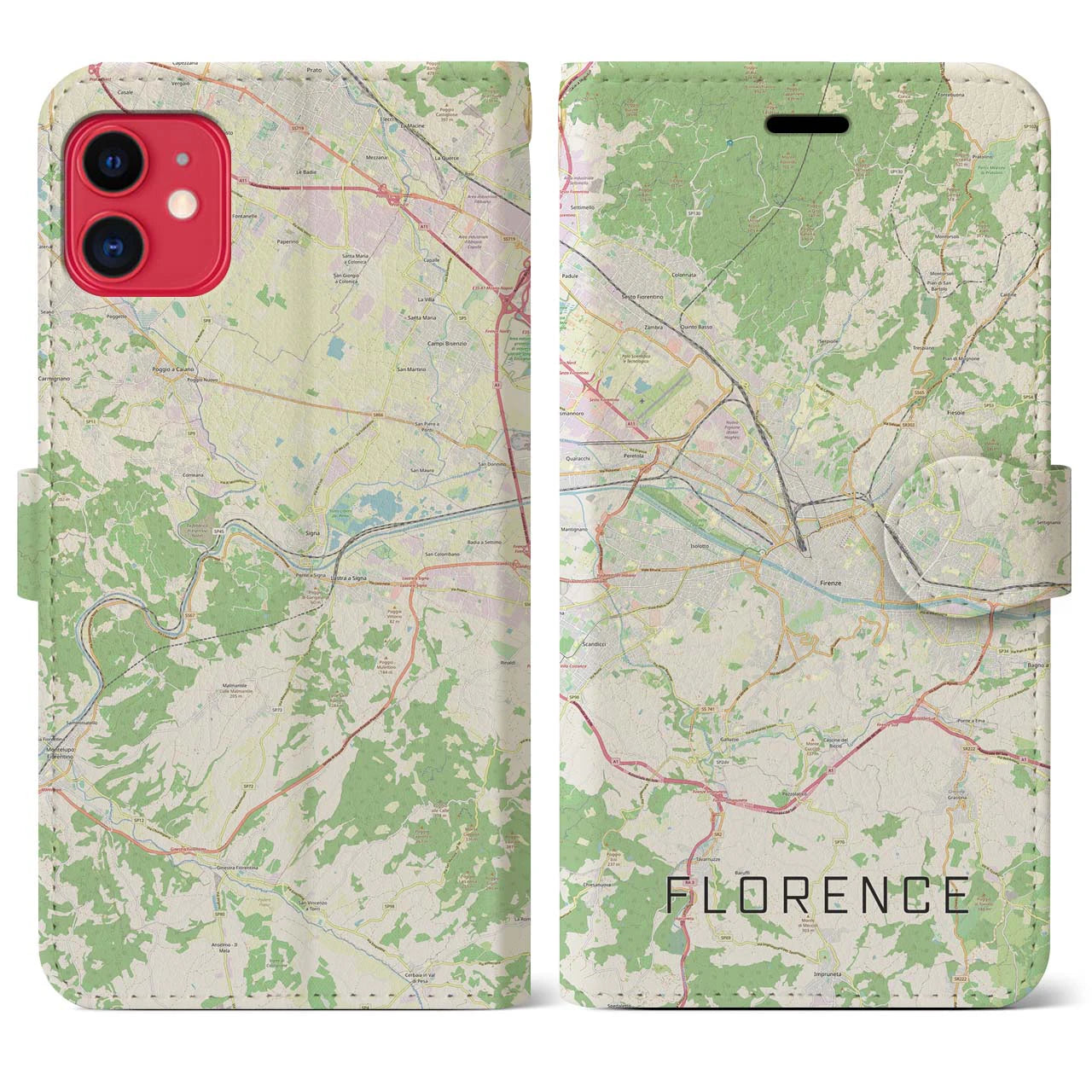 【フィレンツェ(イタリア)】地図柄iPhoneケース(手帳タイプ)ナチュラル・iPhone 11 用
