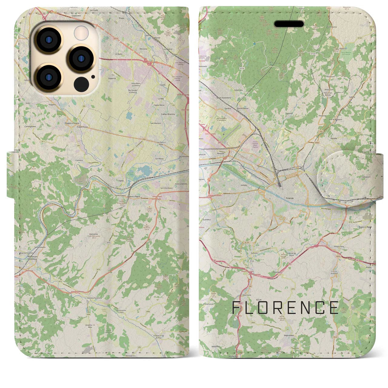 【フィレンツェ(イタリア)】地図柄iPhoneケース(手帳タイプ)ナチュラル・iPhone 12 Pro Max 用