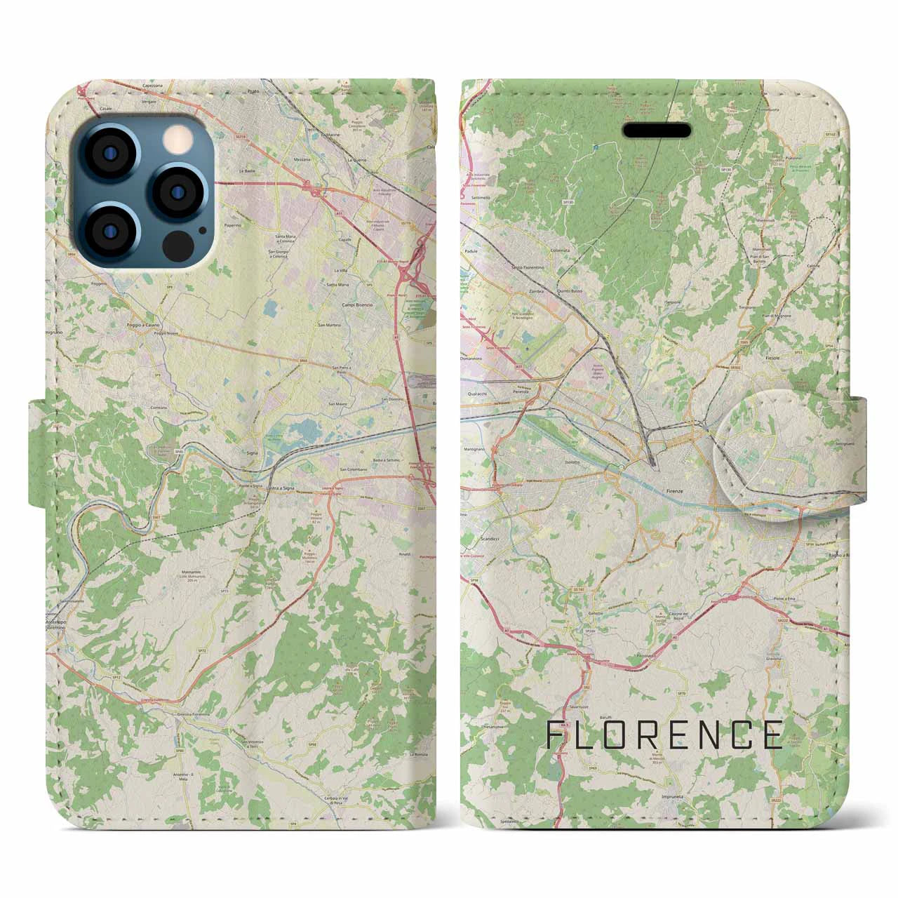 【フィレンツェ(イタリア)】地図柄iPhoneケース(手帳タイプ)ナチュラル・iPhone 12 / 12 Pro 用
