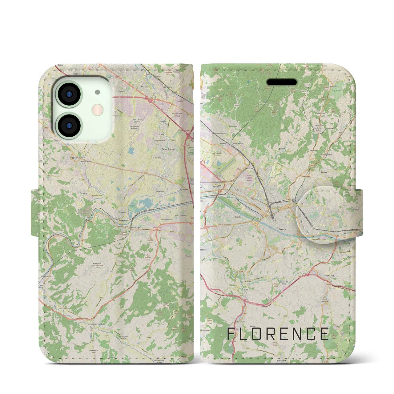 【フィレンツェ(イタリア)】地図柄iPhoneケース(手帳タイプ)ナチュラル・iPhone 12 mini 用