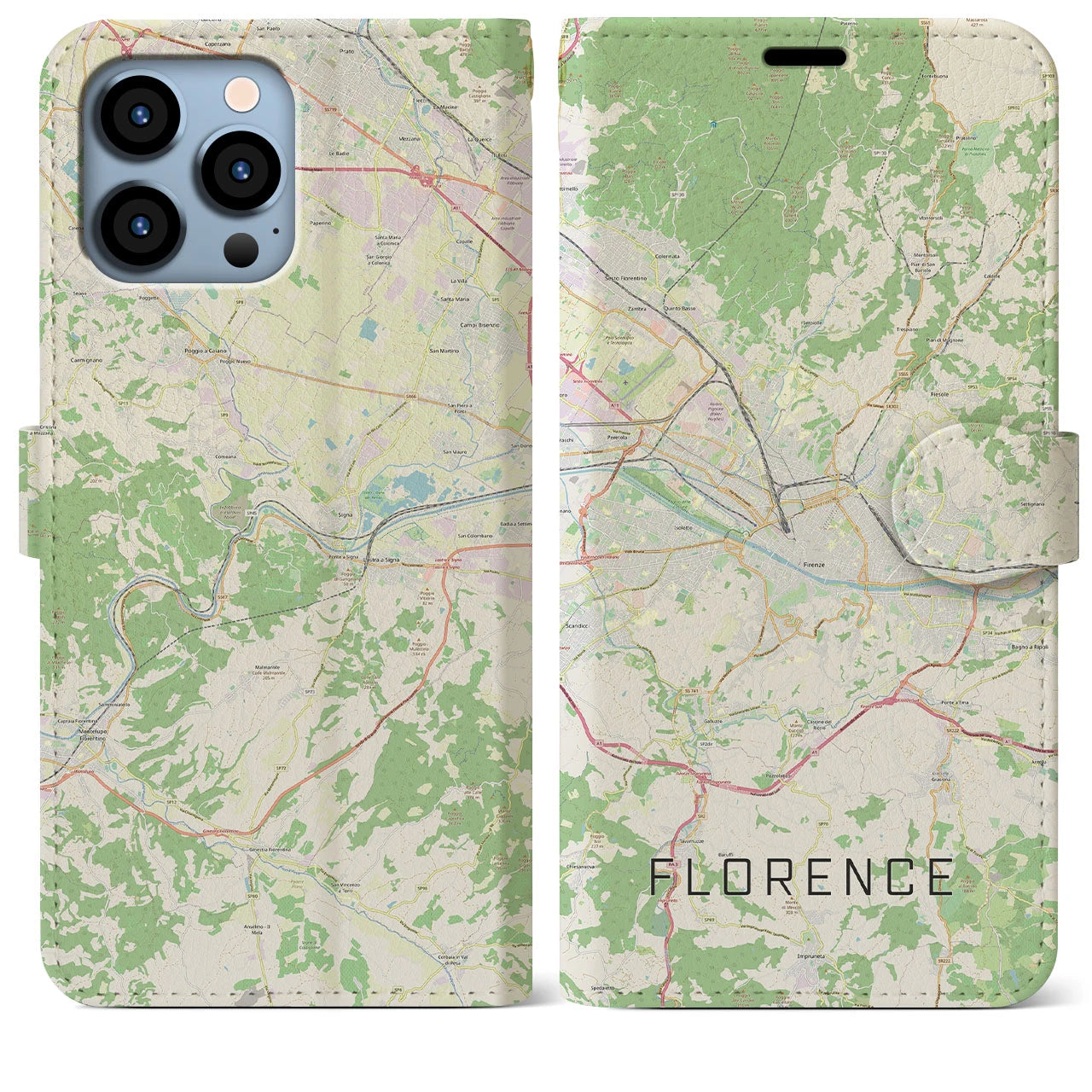 【フィレンツェ(イタリア)】地図柄iPhoneケース(手帳タイプ)ナチュラル・iPhone 13 Pro Max 用