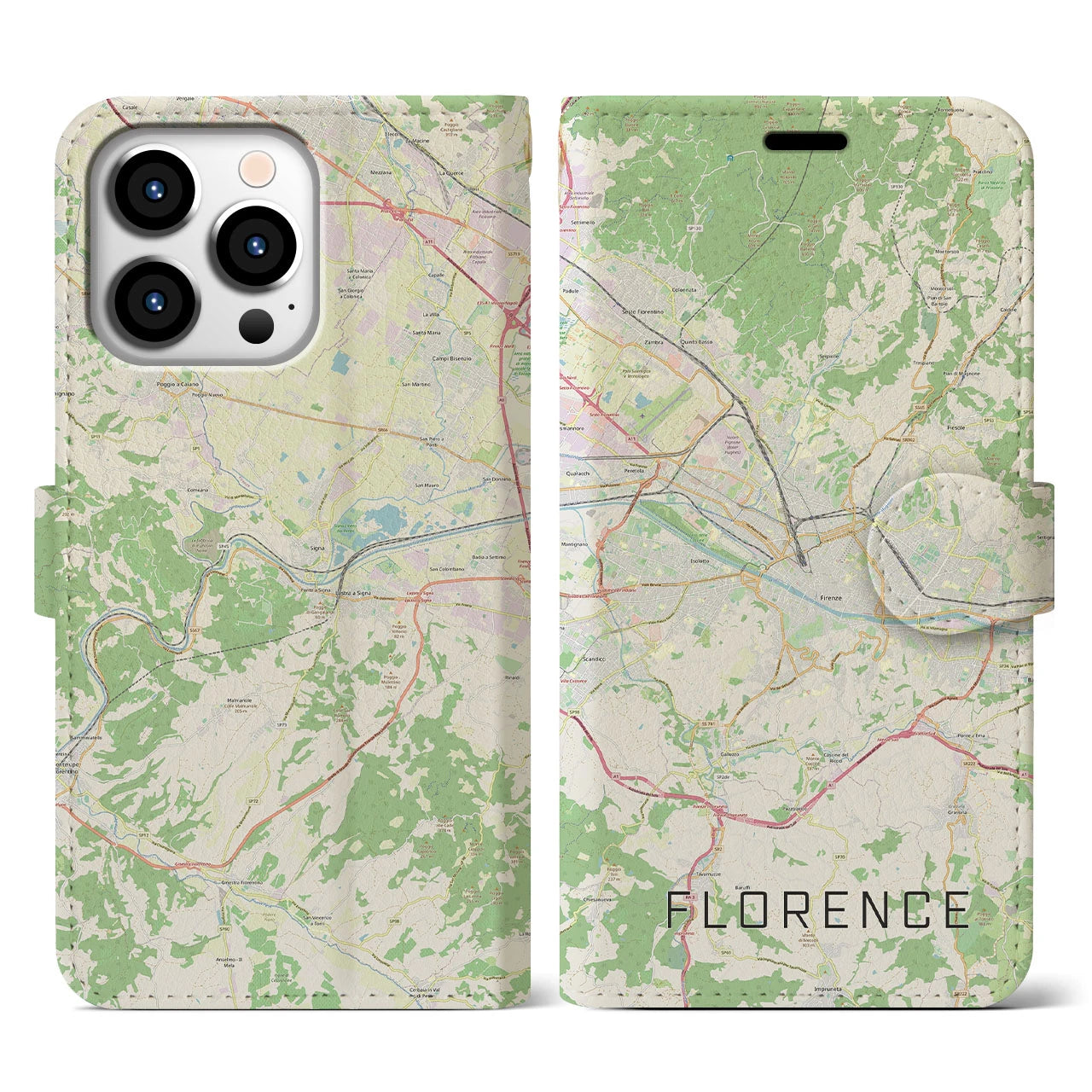 【フィレンツェ(イタリア)】地図柄iPhoneケース(手帳タイプ)ナチュラル・iPhone 13 Pro 用