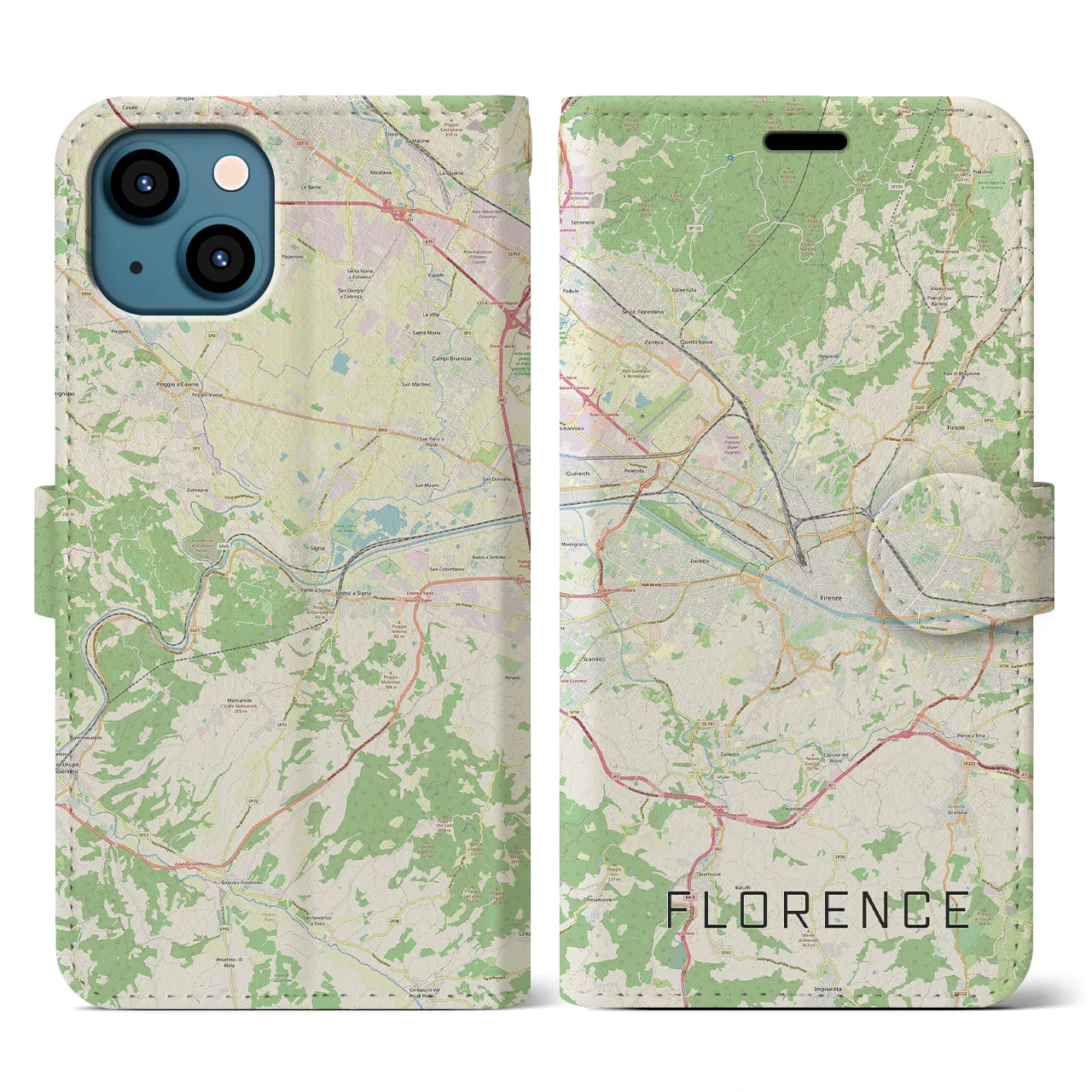 【フィレンツェ(イタリア)】地図柄iPhoneケース(手帳タイプ)ナチュラル・iPhone 13 用