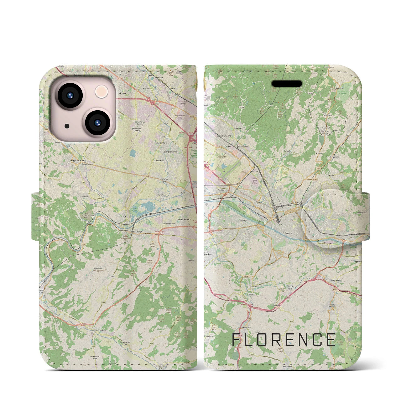 【フィレンツェ(イタリア)】地図柄iPhoneケース(手帳タイプ)ナチュラル・iPhone 13 mini 用