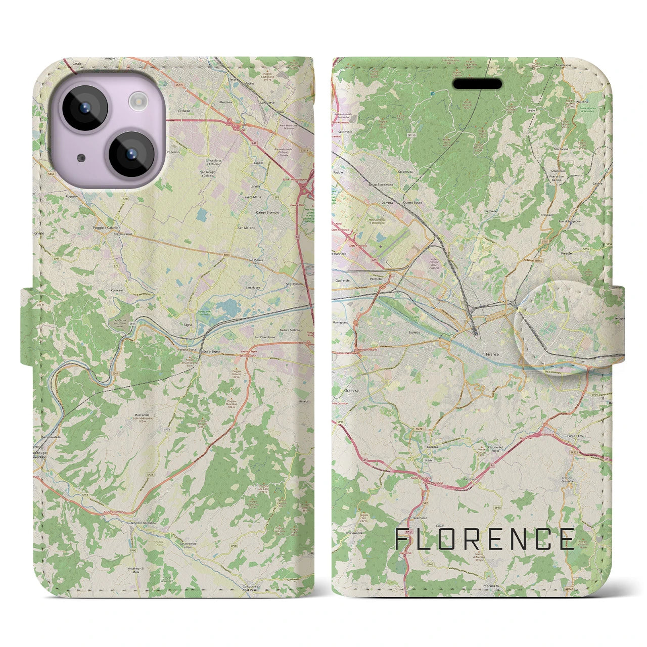【フィレンツェ(イタリア)】地図柄iPhoneケース(手帳タイプ)ナチュラル・iPhone 14 用