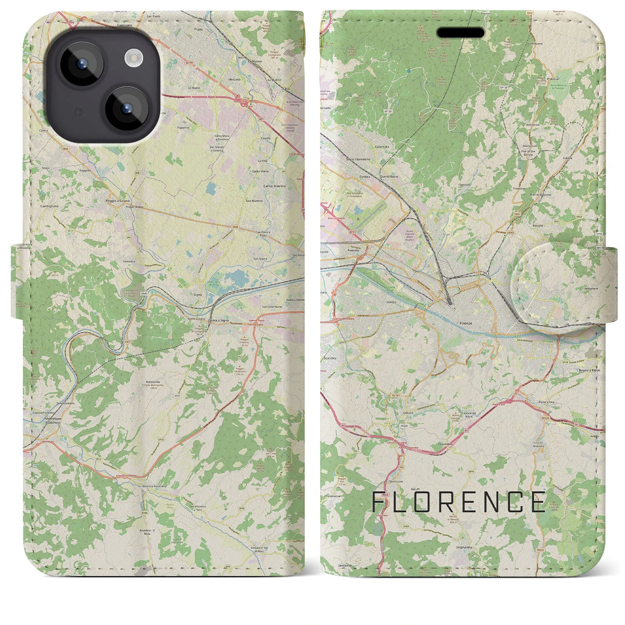 【フィレンツェ(イタリア)】地図柄iPhoneケース(手帳タイプ)ナチュラル・iPhone 14 Plus 用