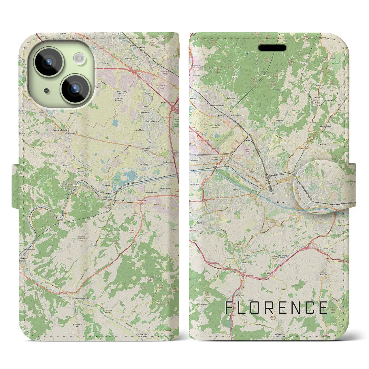 【フィレンツェ(イタリア)】地図柄iPhoneケース(手帳タイプ)ナチュラル・iPhone 15 用