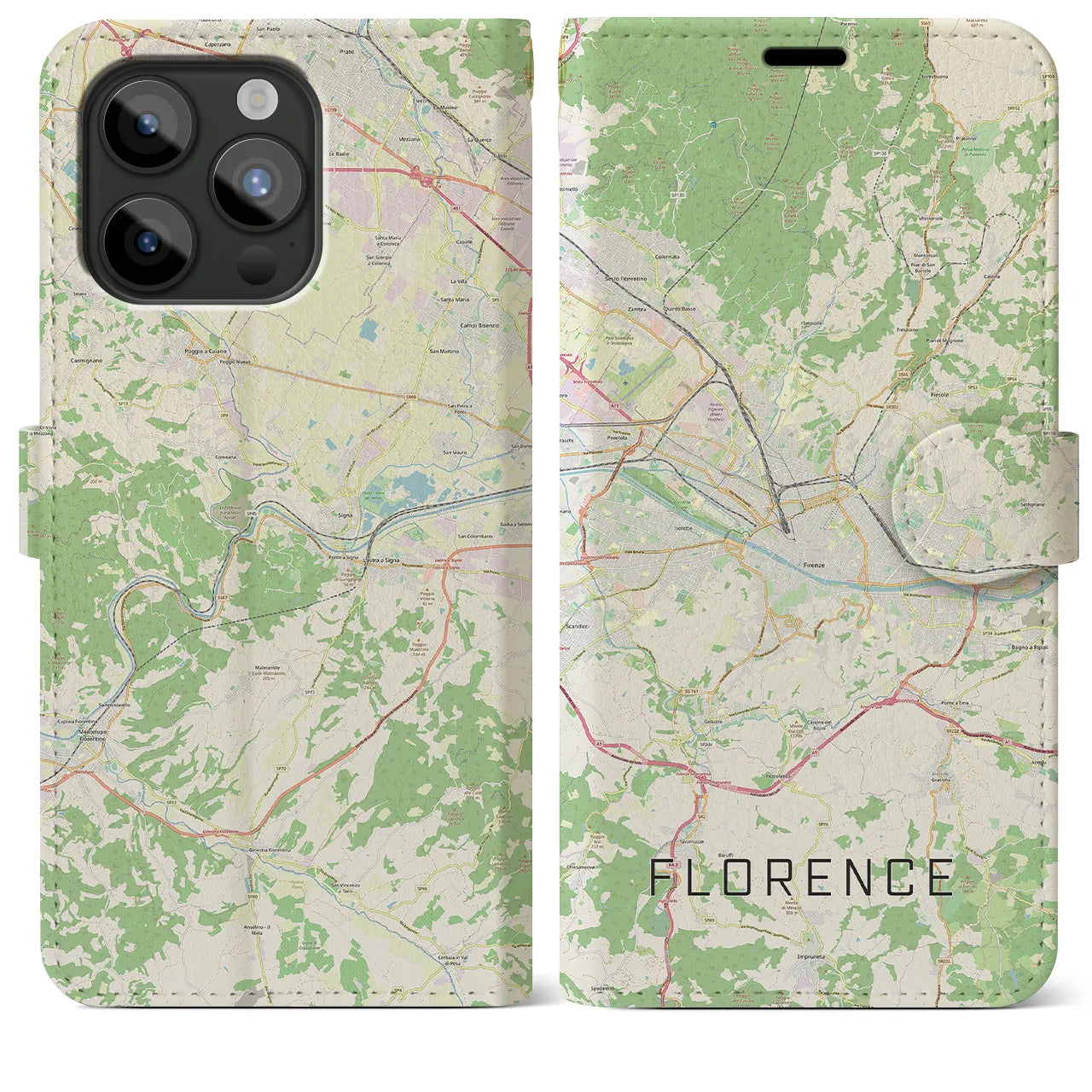 【フィレンツェ(イタリア)】地図柄iPhoneケース(手帳タイプ)ナチュラル・iPhone 15 Pro Max 用